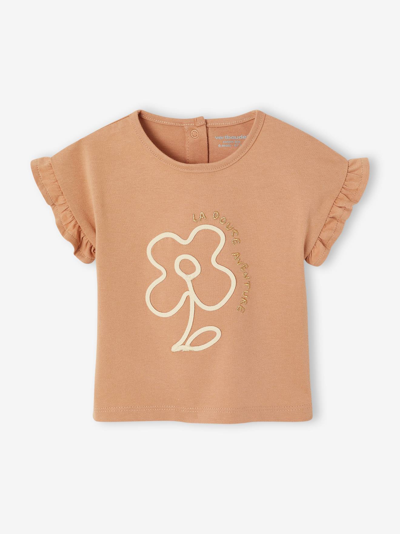 Baby T-Shirt mit Rüschenärmeln, Bio-Baumwolle pekannuss Gr. 92/98 von vertbaudet