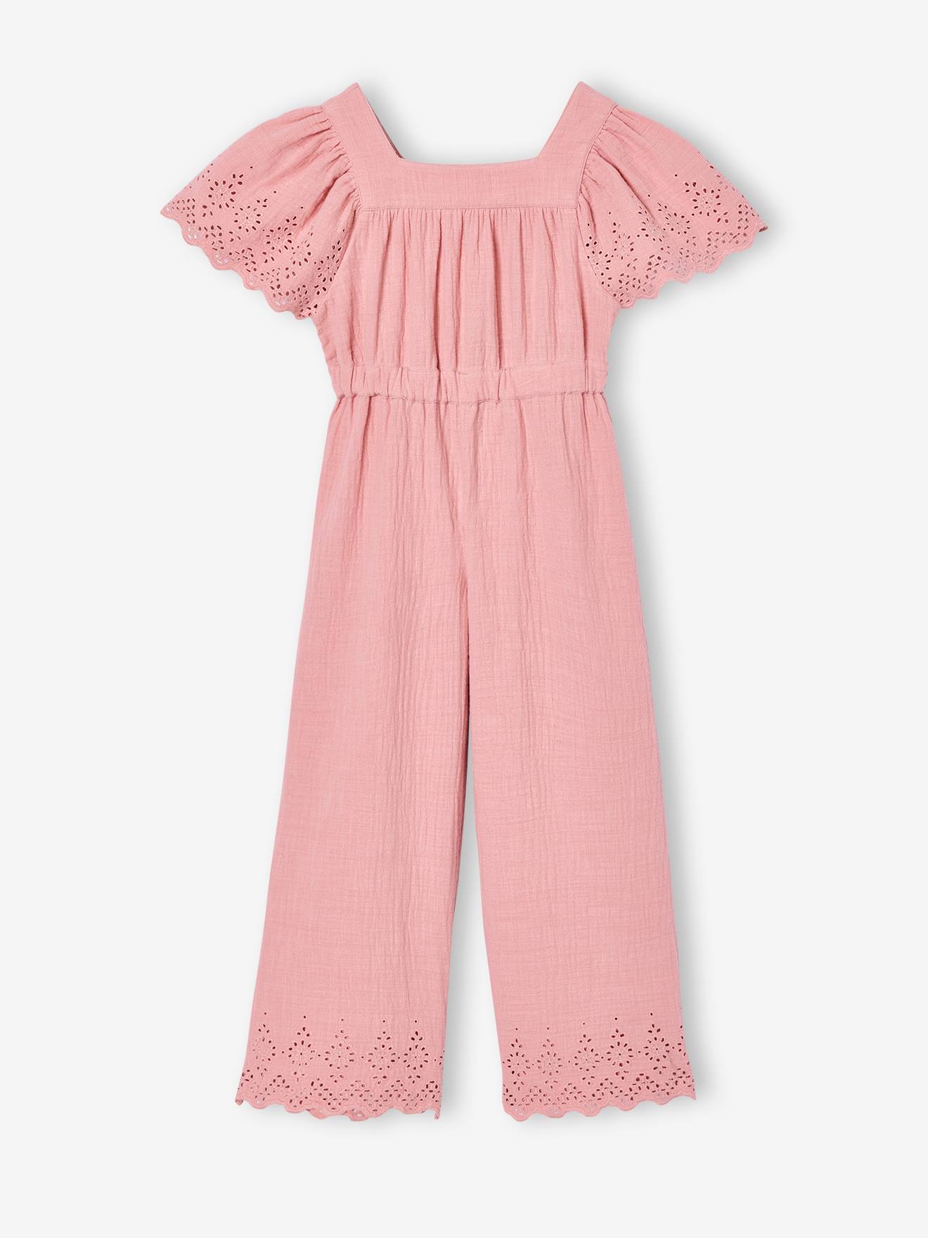 Mädchen Jumpsuit aus Musselin mit Stickerei blush Gr. 116 von vertbaudet