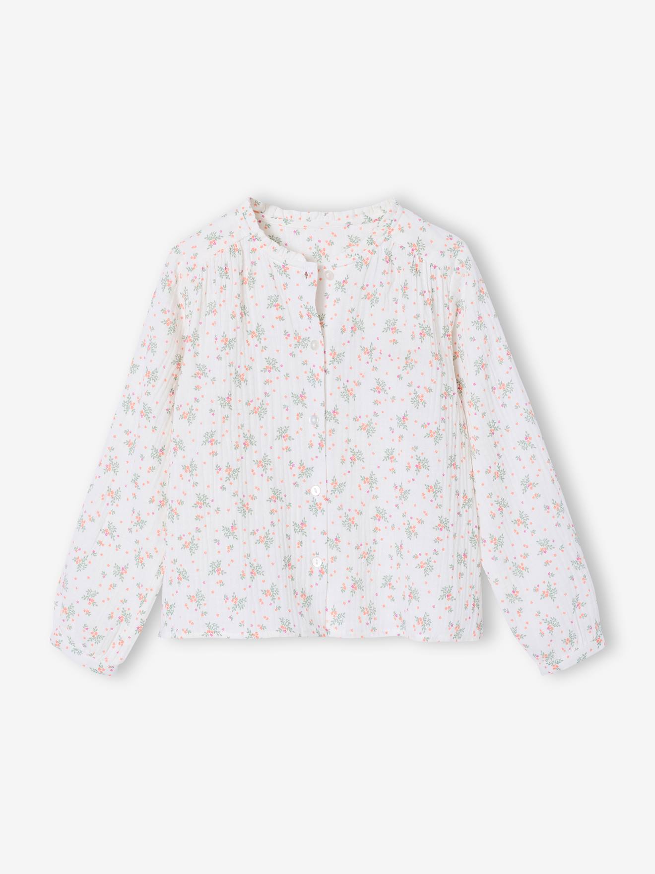 Mädchen Hemdbluse aus Musselin, personalisierbar weiß Gr. 158 von vertbaudet