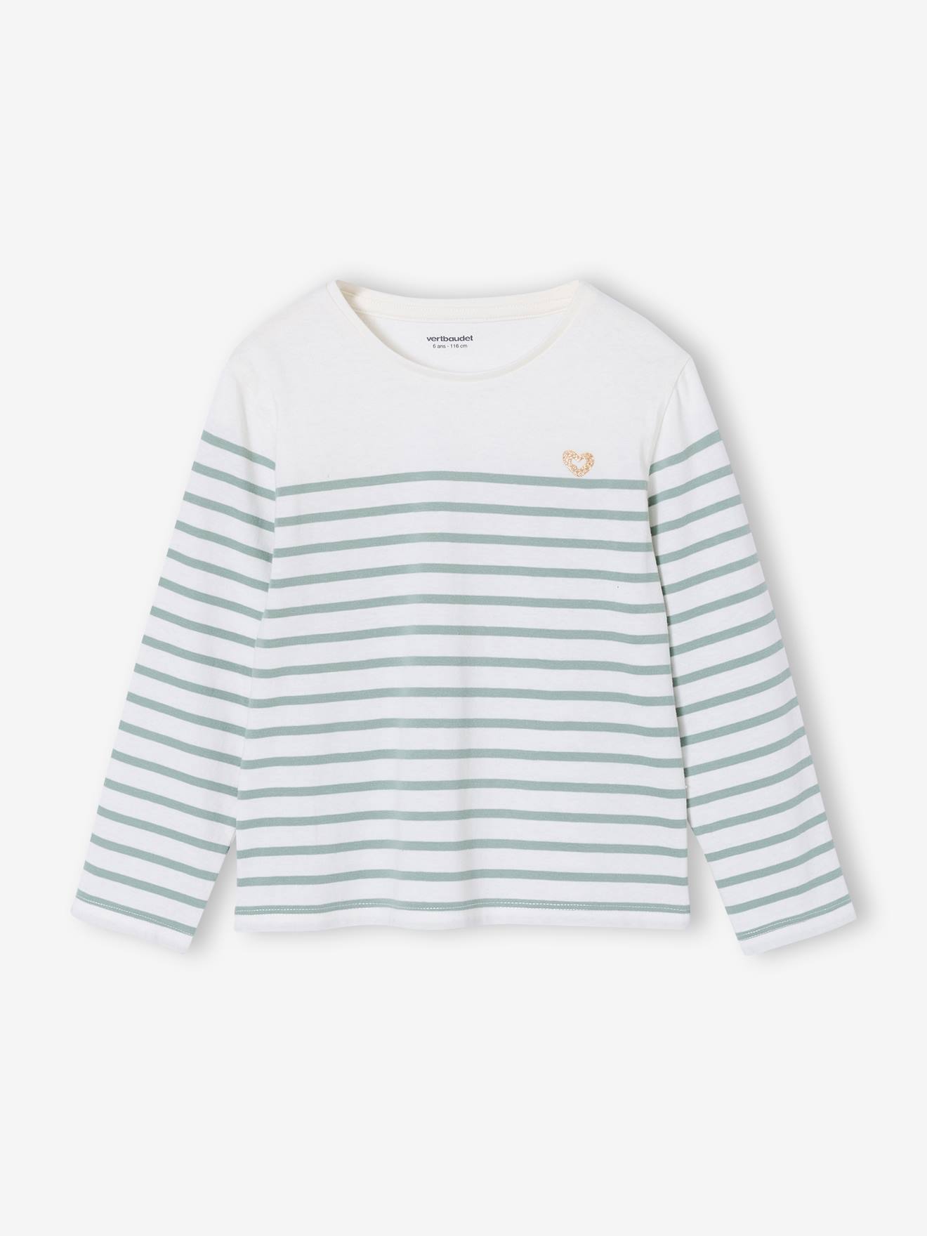 Vertbaudet Geringeltes Mädchen Shirt Salbei Salbeigrün 98/104