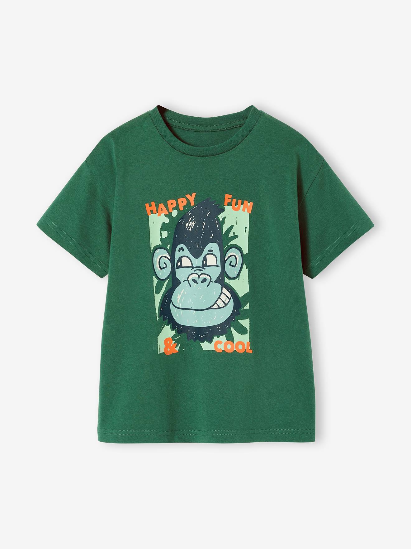 T-Shirt mit Tierprint Jungen, mit Recycling-Baumwolle tannengrün Gr. 140 von vertbaudet