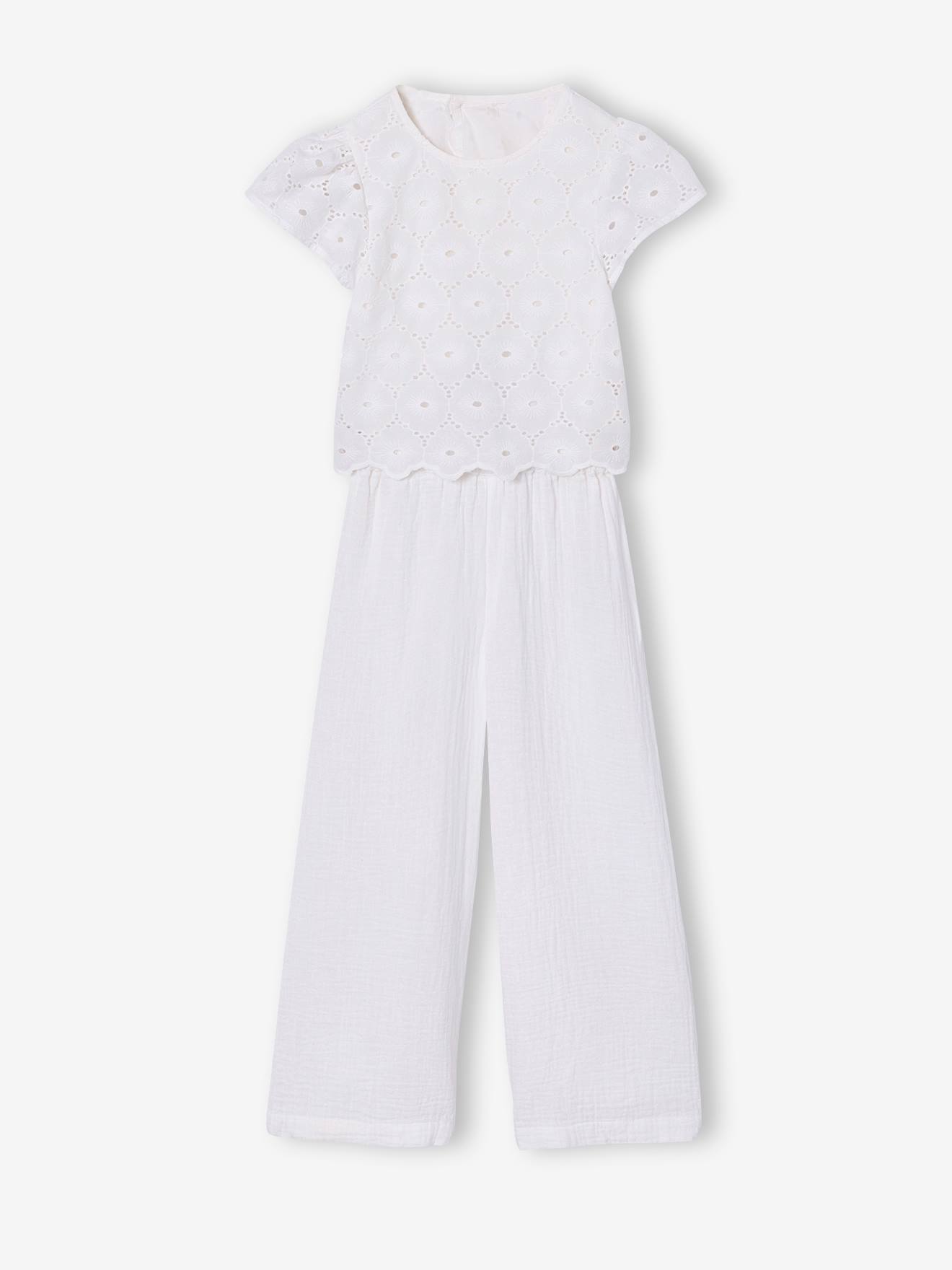 Mädchen Jumpsuit mit Lochstickerei und Crinkle-Effekt