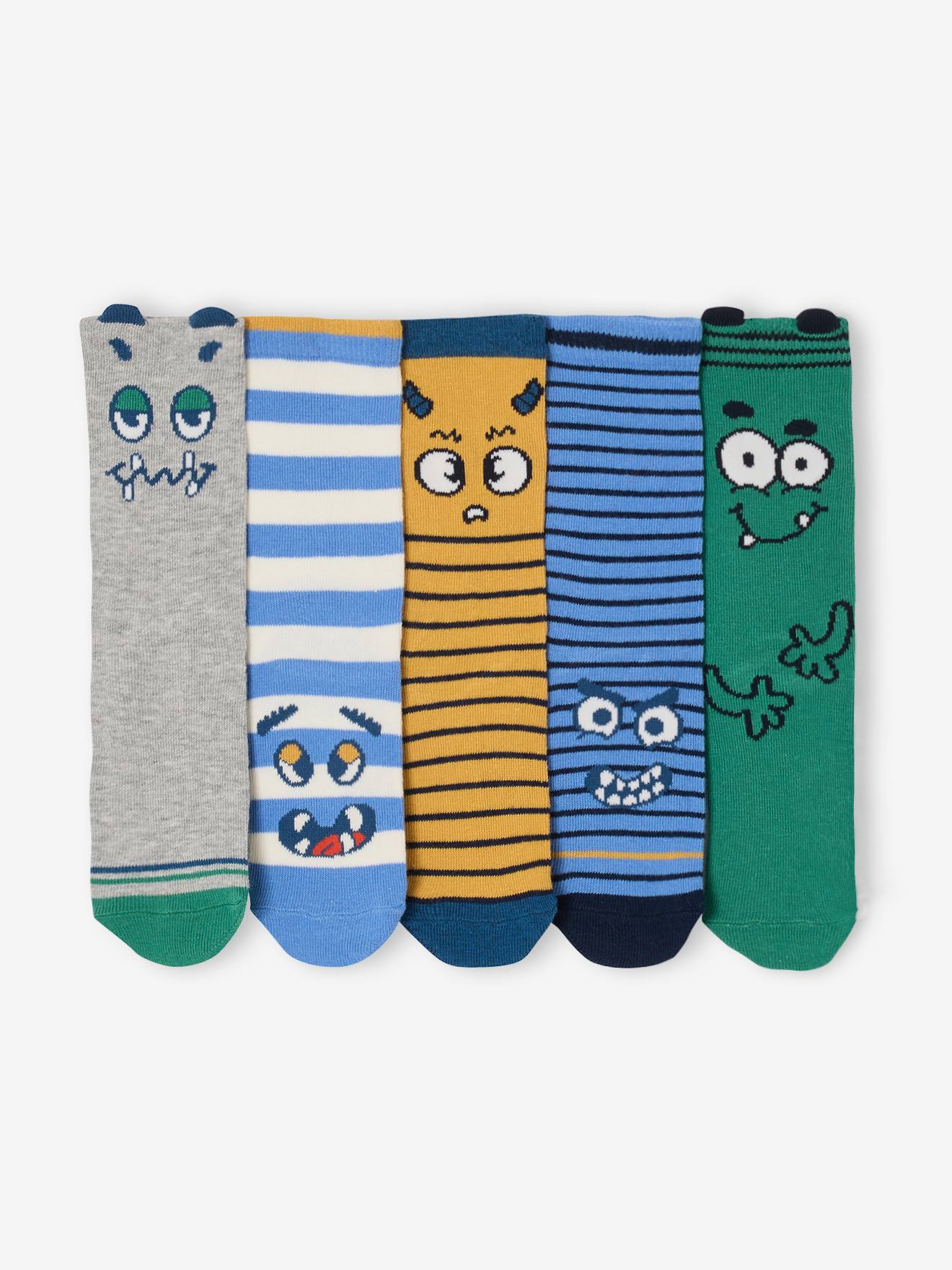 5er-Pack Socken mit Monster und Streifen