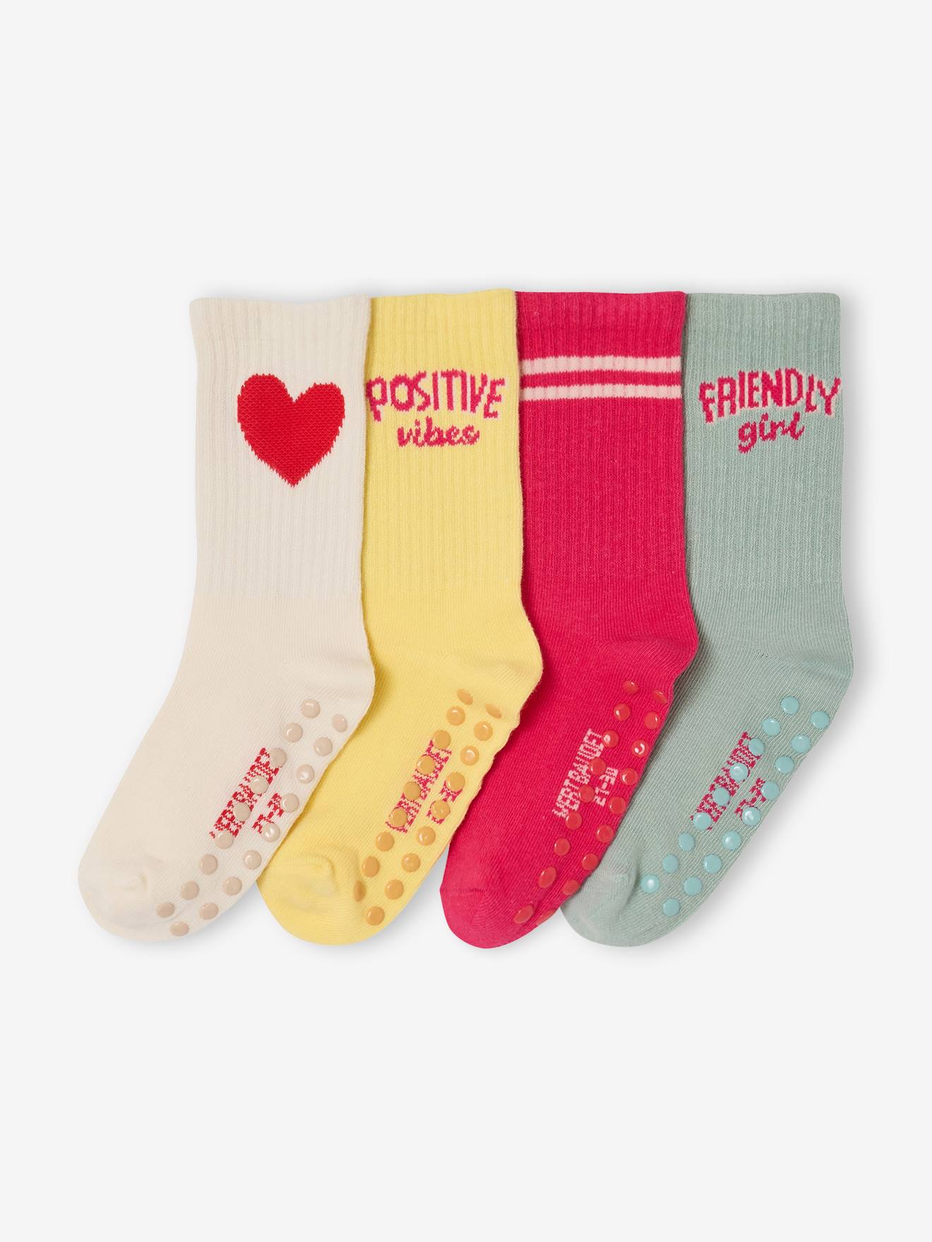 4er-Pack Kinder Stoppersocken mit Herz und Schriftzug