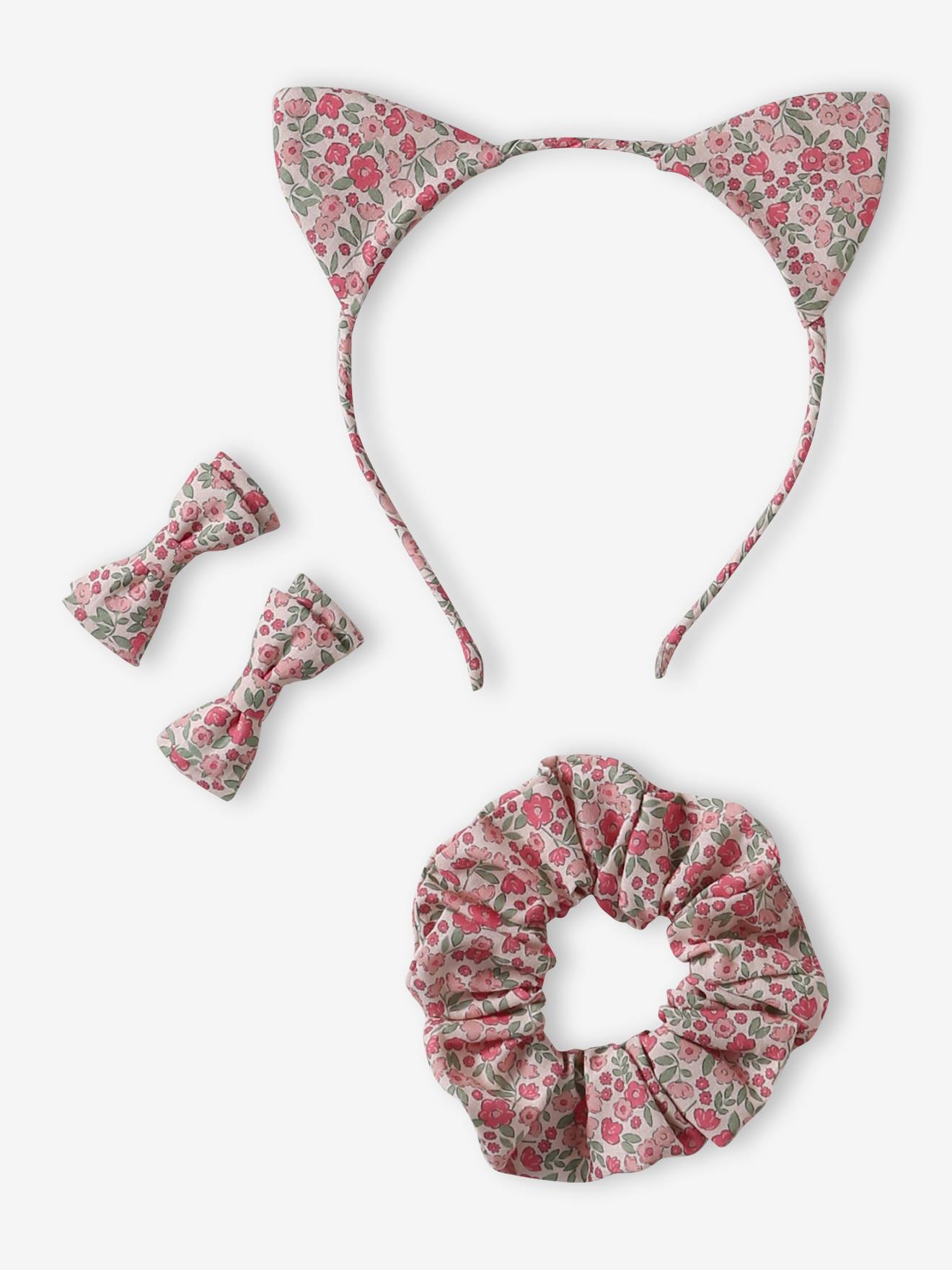 4-teiliges Haaraccessoires-Set mit Blumenmuster, Geschenkbox rosa von vertbaudet