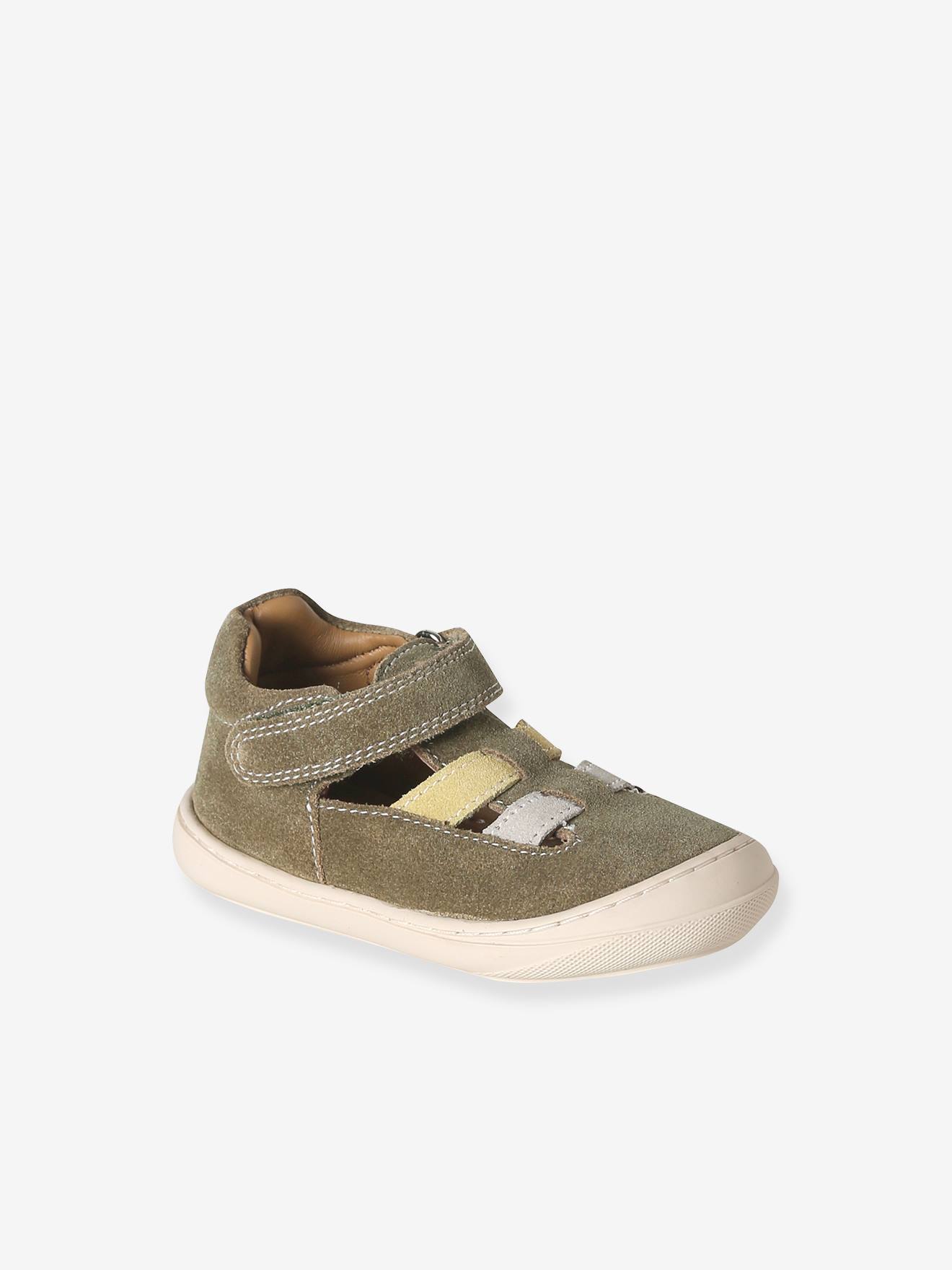 Baby Riemchenschuhe aus Leder mit Klettverschluss khaki Gr. 18 von vertbaudet