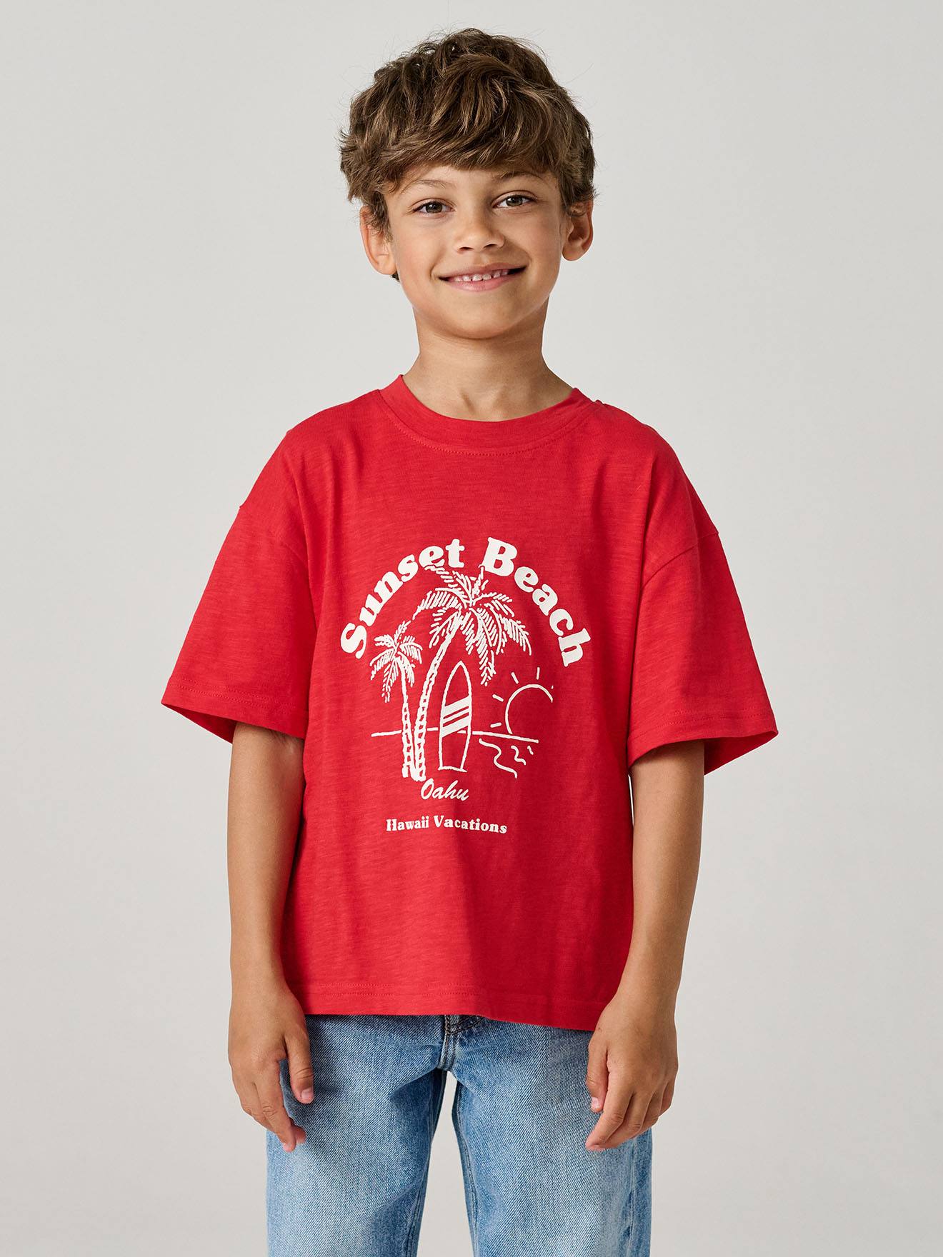 T-Shirt mit großem Print Jungen, Recycling-Baumwolle rot Gr. 128 von vertbaudet