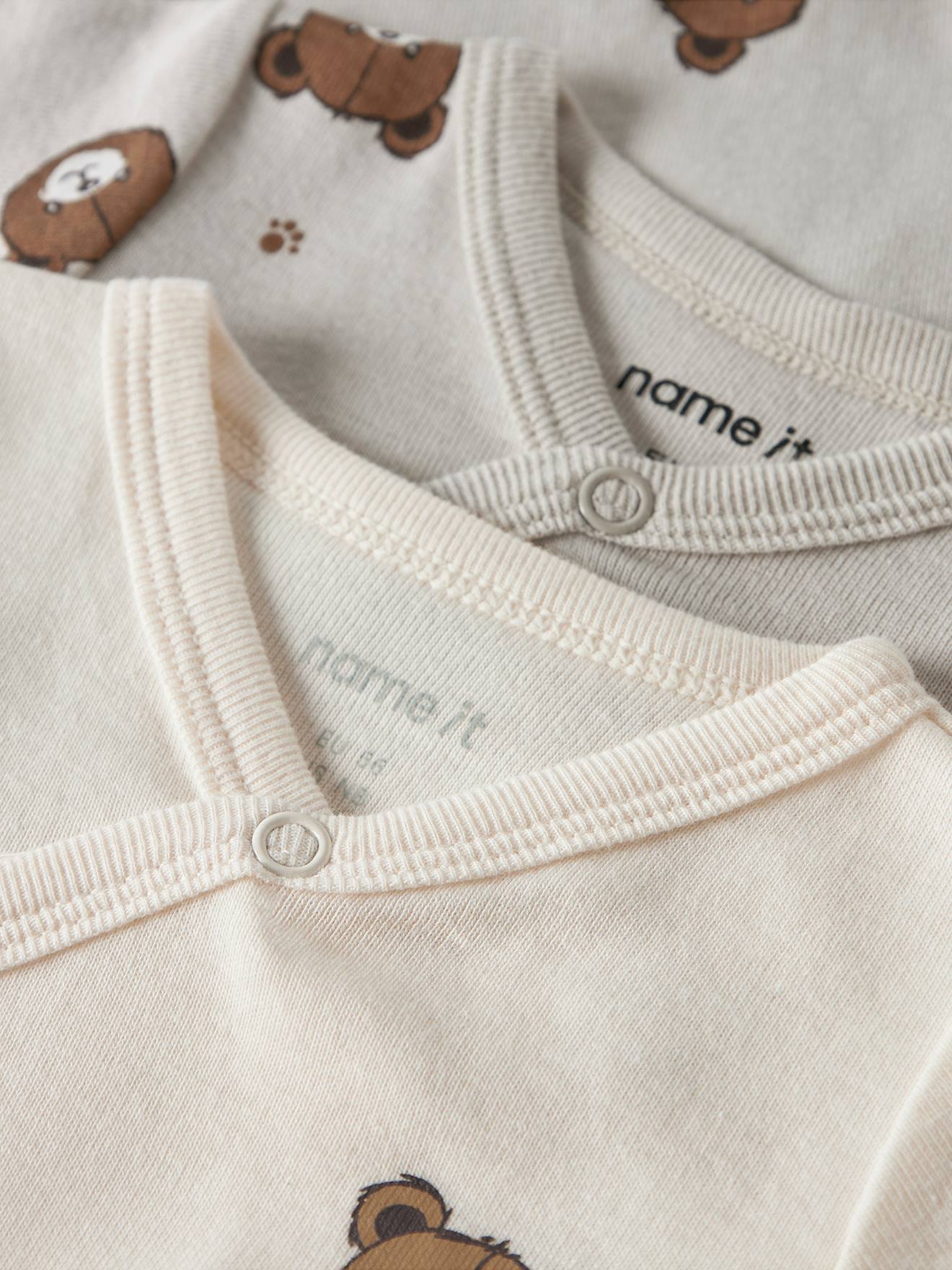 Thumbnail - 2er-Pack Wickelbodys BÄREN Langarm Baby NAME IT sandfarben