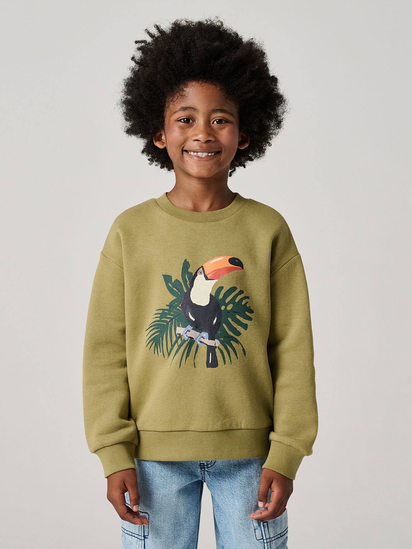Jungen Sweatshirt mit Print vorn olivgrün Gr. 110 von vertbaudet