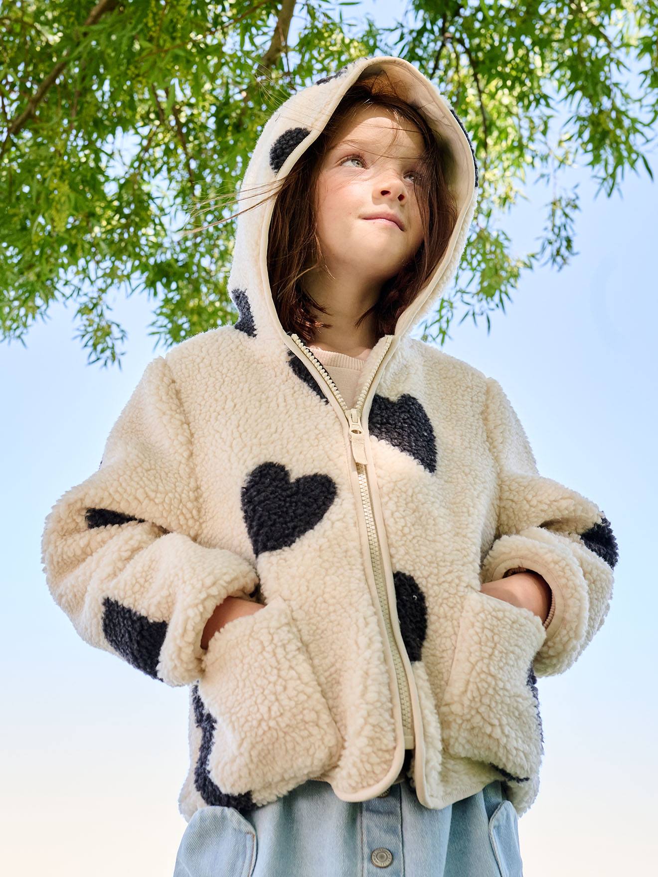 Übergangsjacke aus Teddyfleece mit Kapuze