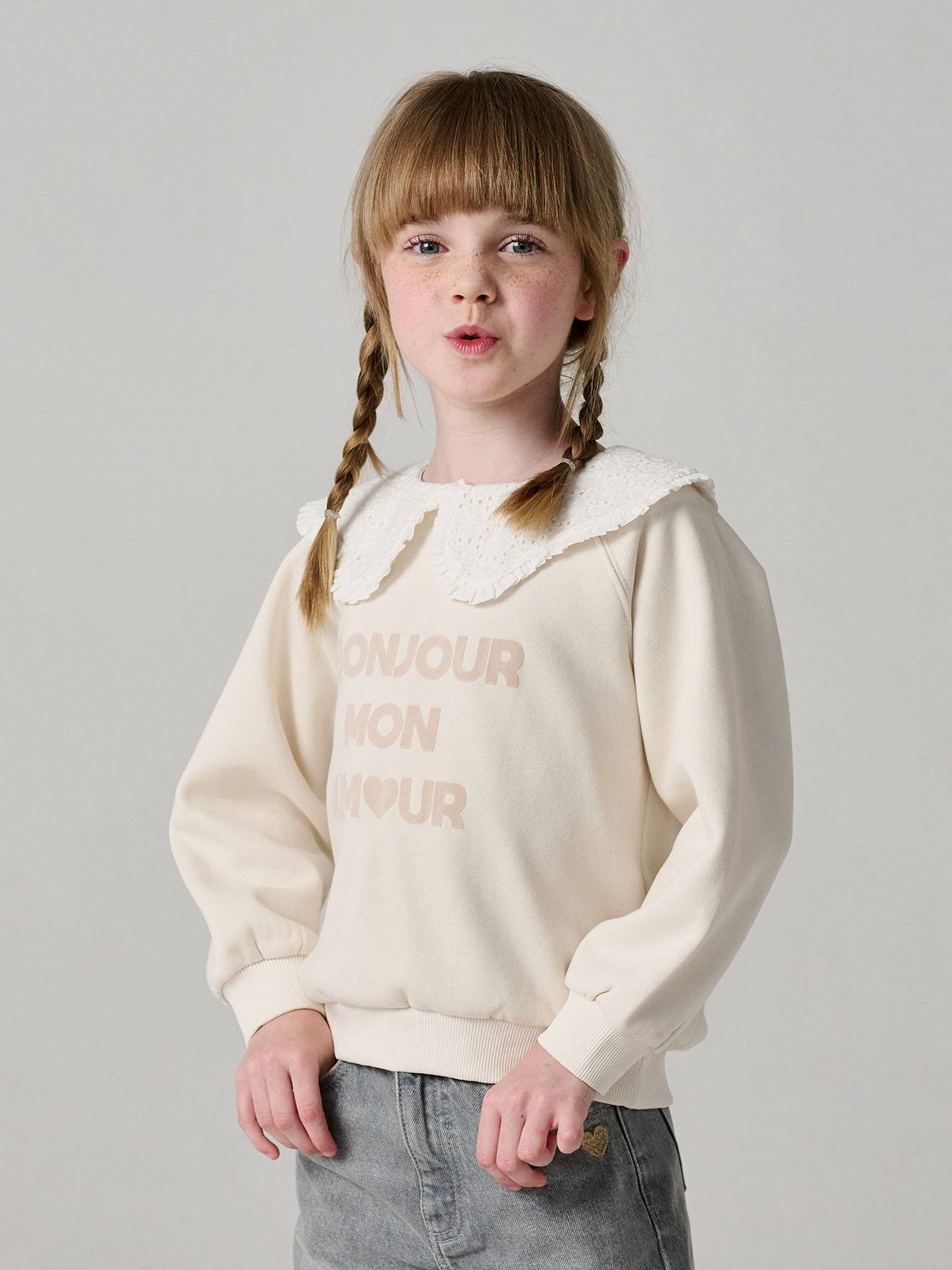 Mädchen Sweatshirt mit breitem Kragen