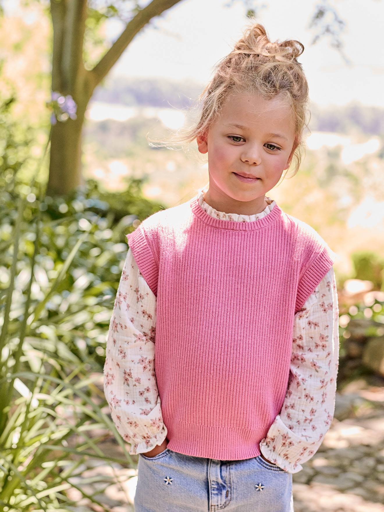 Pullover Mädchen, 2-in-1-Look, personalisierbar rosa Gr. 158 von vertbaudet