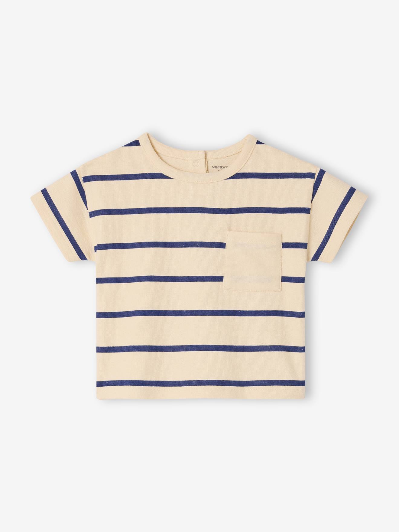 Baby T-Shirt mit Streifen, Bio-Baumwolle blau Gr. 62 von vertbaudet