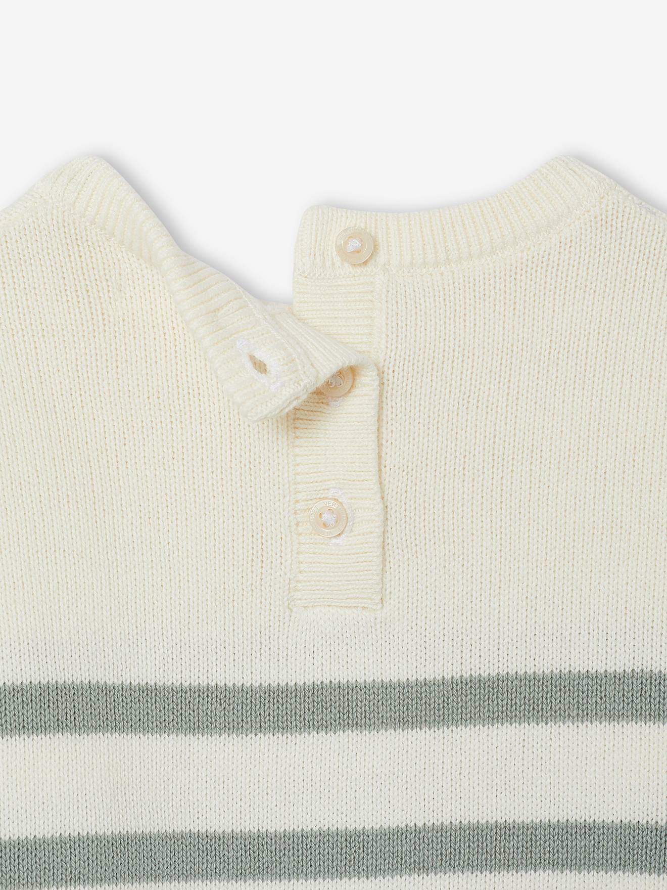 Thumbnail - Gestreifter Baby Strickpullover aus Bio-Baumwolle salbei