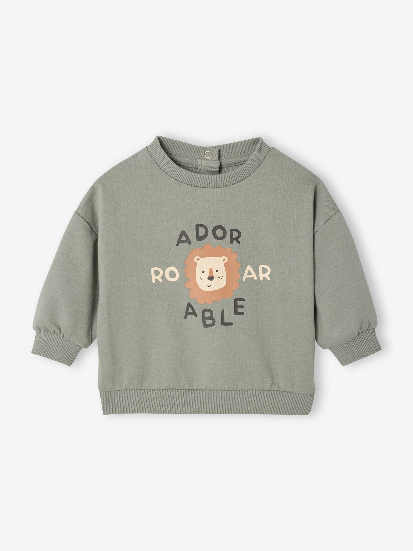Baby Sweatshirt mit Motiv vorn und Recycling-Polyester BASIC salbei