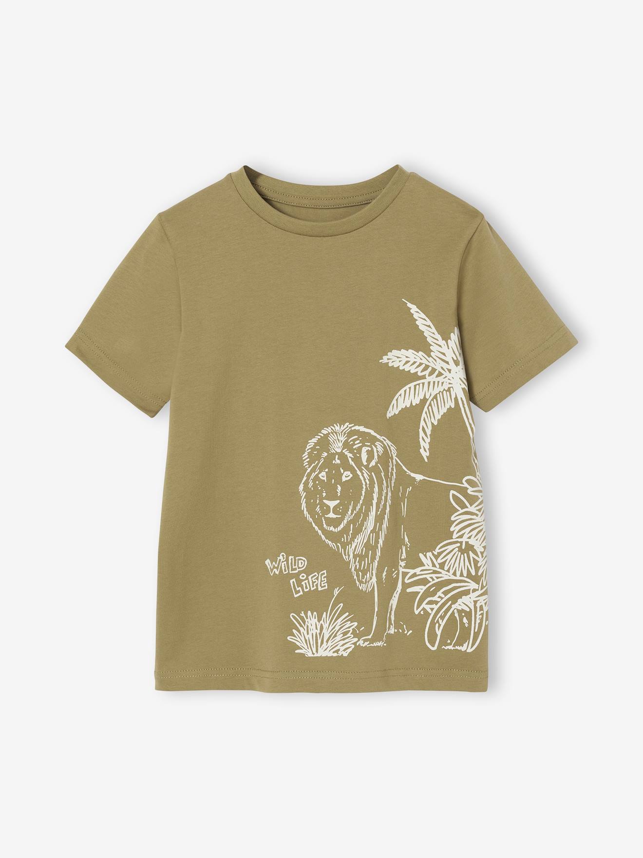 T-Shirt mit Print für Jungen BASIC olivgrün Gr. 140 von vertbaudet