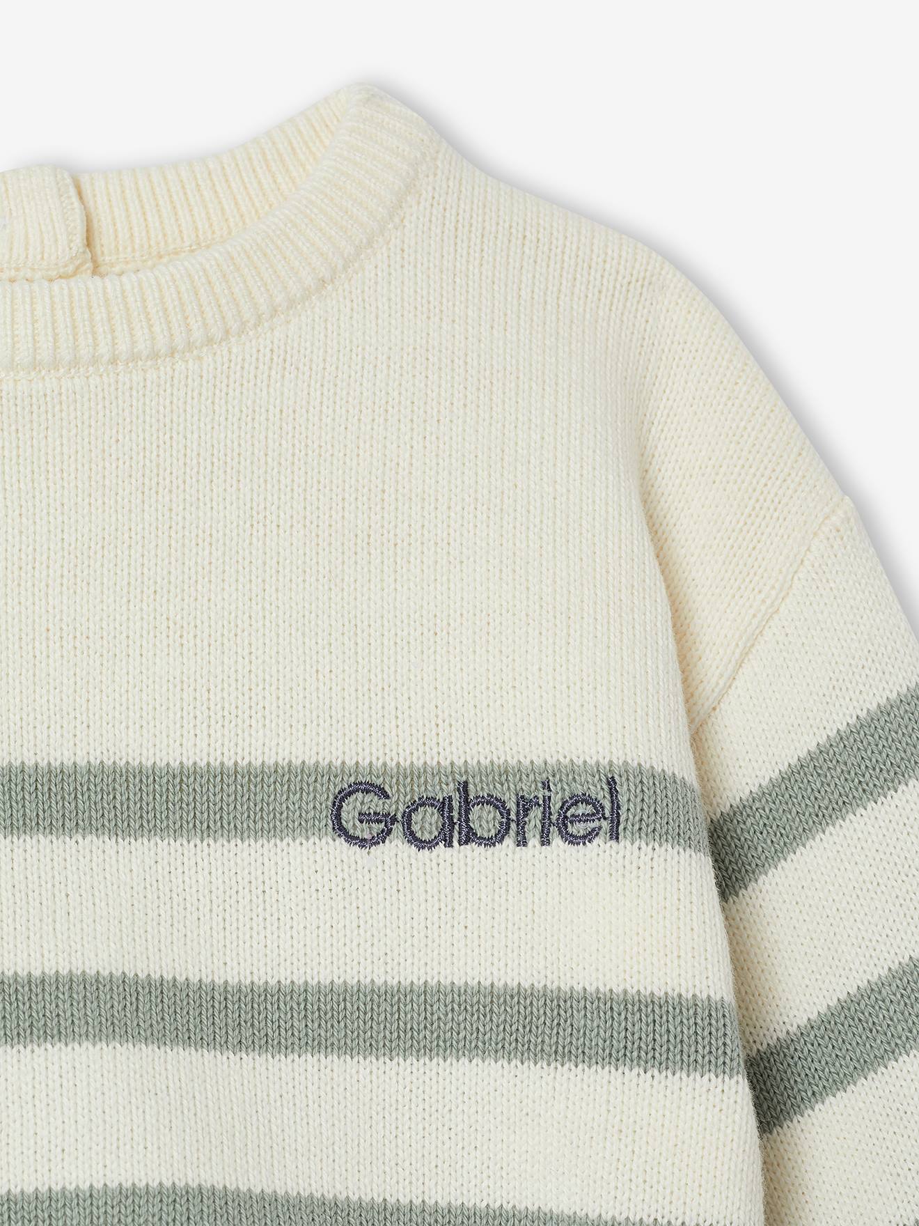 Thumbnail - Gestreifter Baby Strickpullover aus Bio-Baumwolle salbei