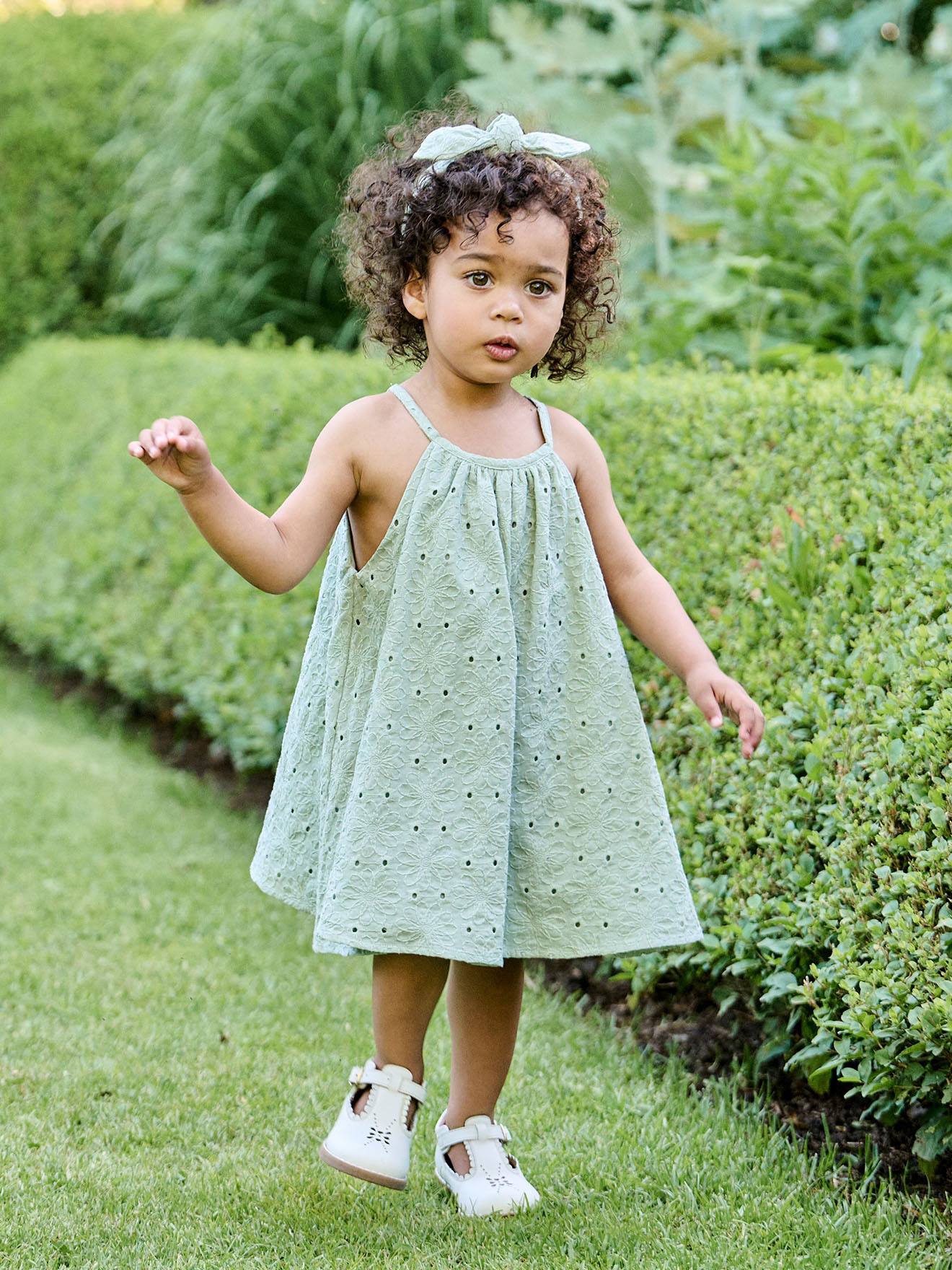 Vertbaudet Baby Trägerkleid Aus Lochstickerei Mit Haarband Salbei Salbeigrün 92/98