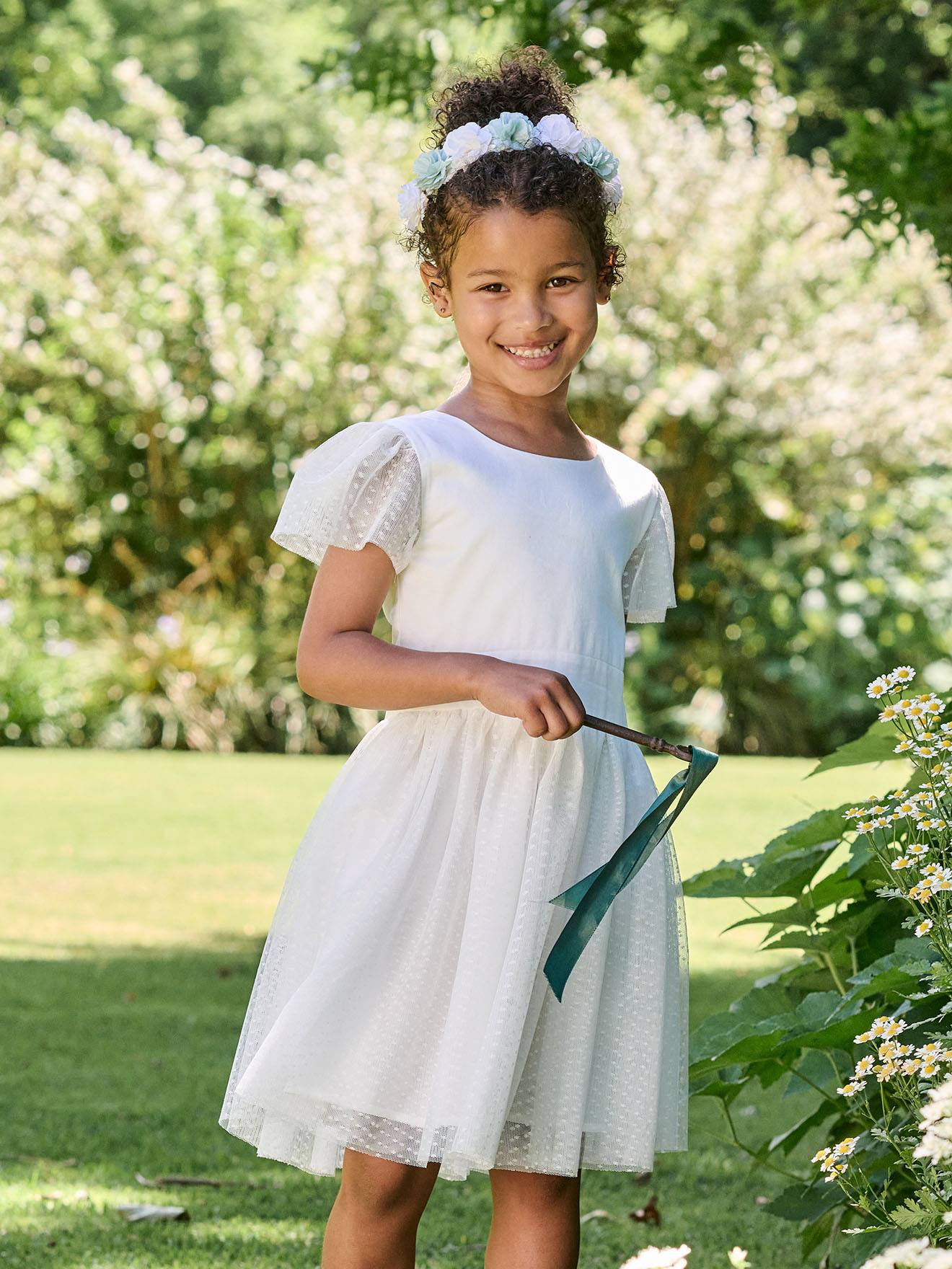 Festkleid mit Plumetis-Tüll und Schleife für Mädchen