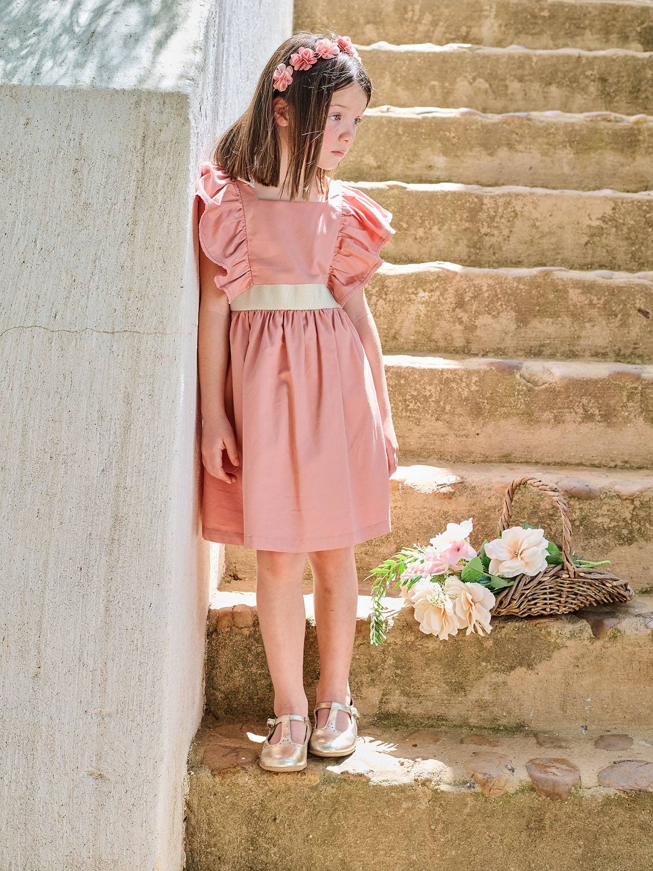 Festliches Mädchen Kleid mit enem Gürtel blush
