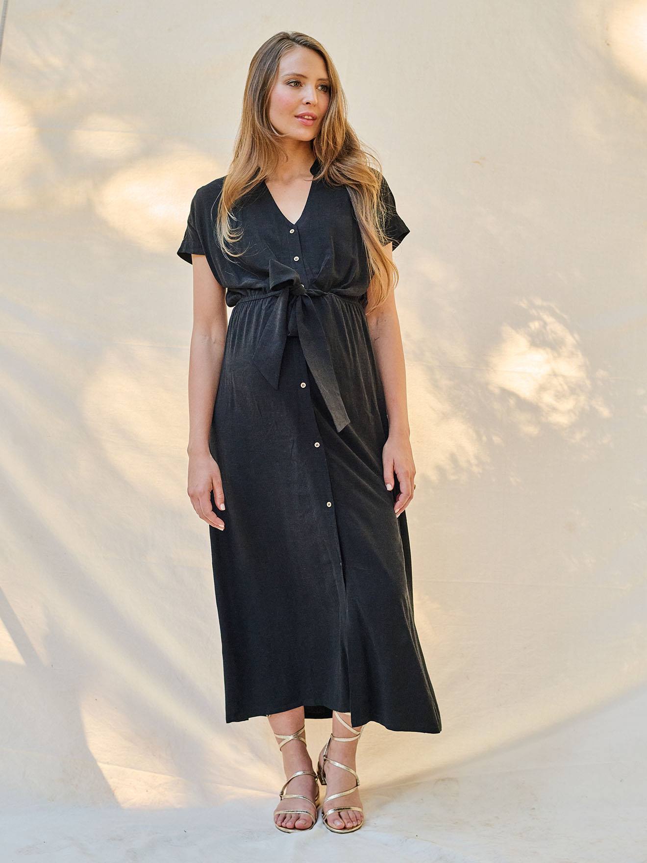 Langes Blusenkleid Schwangerschaft & Stillzeit ENVIE DE FRAISE schwarz Gr. 46