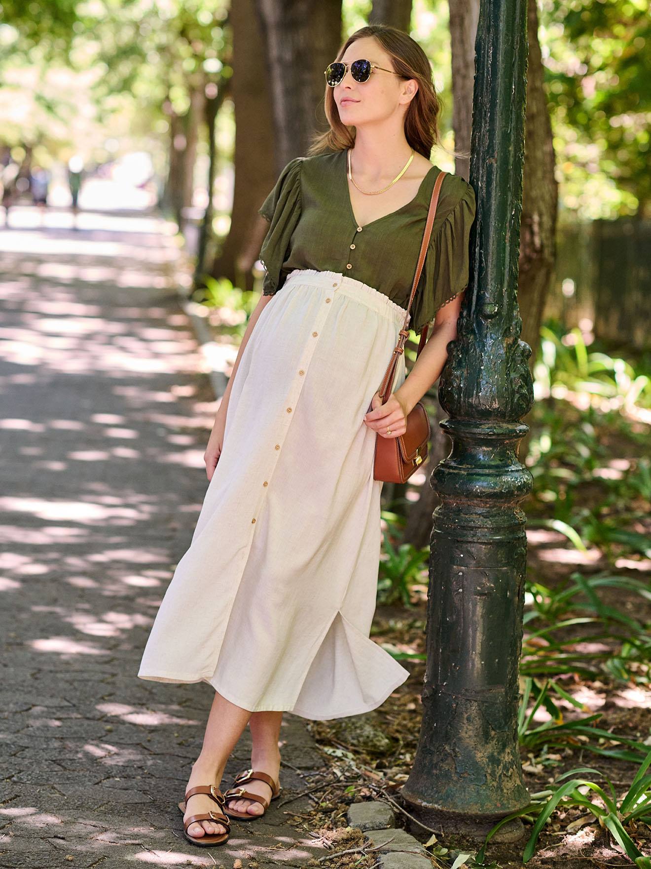 Bluse mit Leinen Schwangerschaft & Stillzeit ENVIE DE FRAISE khaki Gr. 44