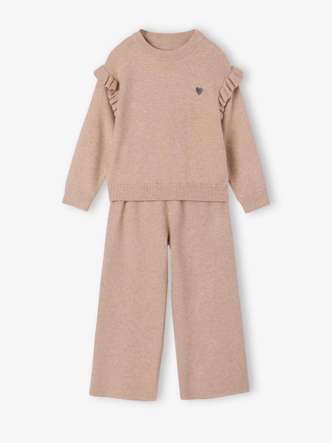 Vertbaudet Strick-Set Aus Pullover Und Hose Für Mädchen Beige Meliert 146/152