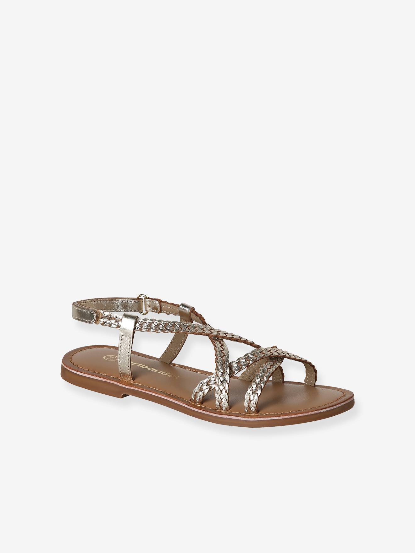 Ledersandalen geflochten mit Klett Mädchen
