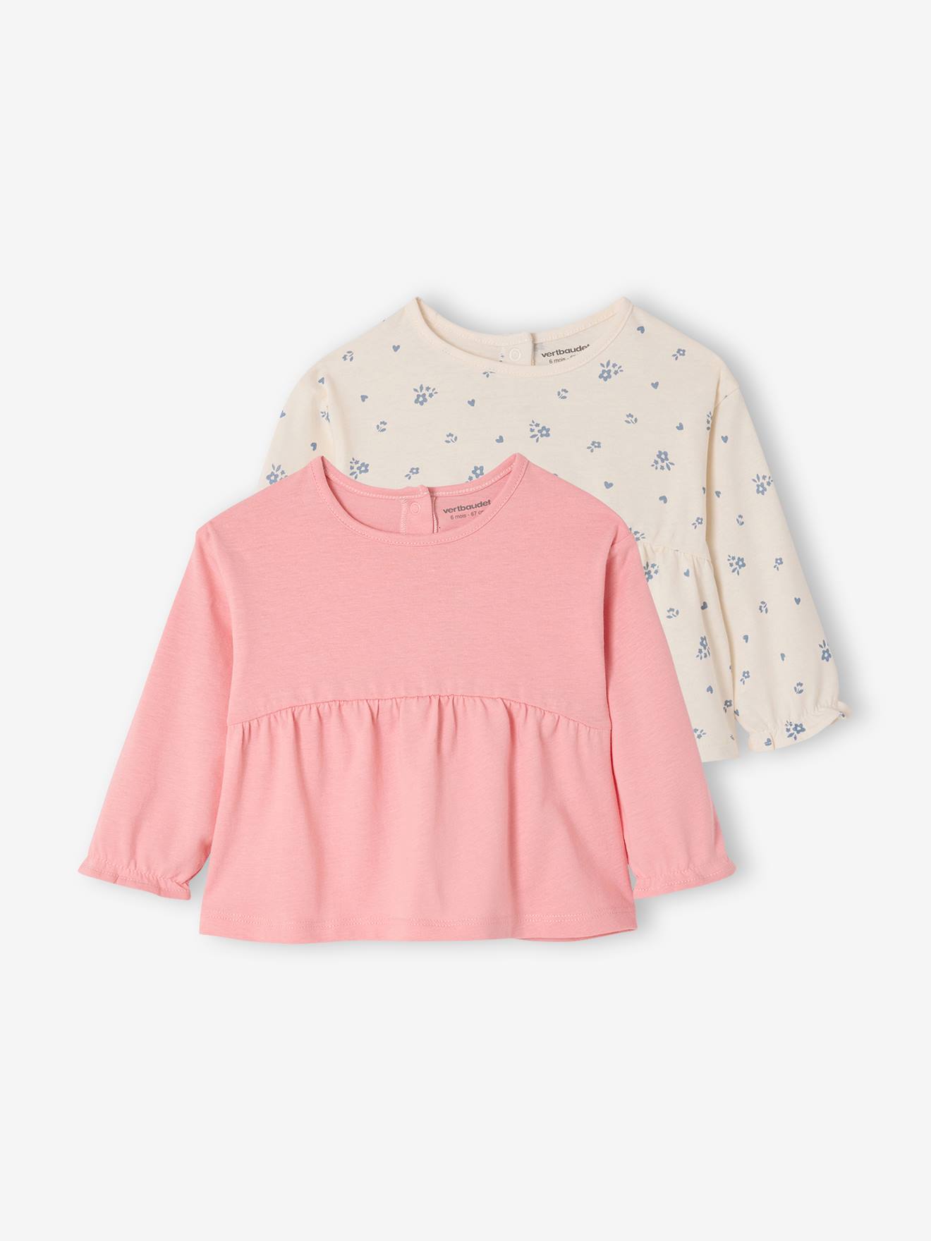 2er-Pack Baby Langarm-Blusenshirts mit Kräuselfalten BASIC