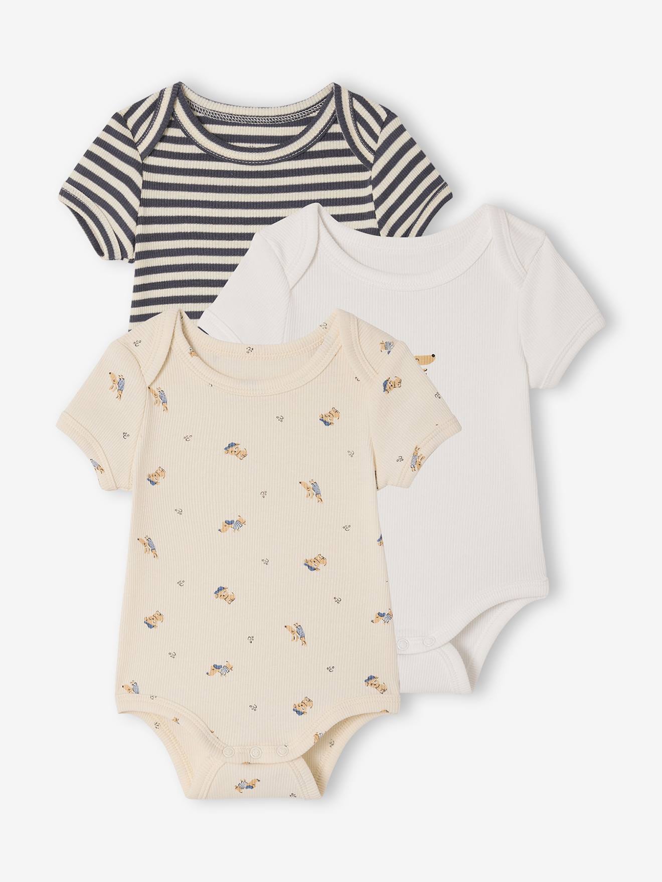 3er-Pack Baby Schlupfbodys mit kurzen Ärmeln und Hundemotiven