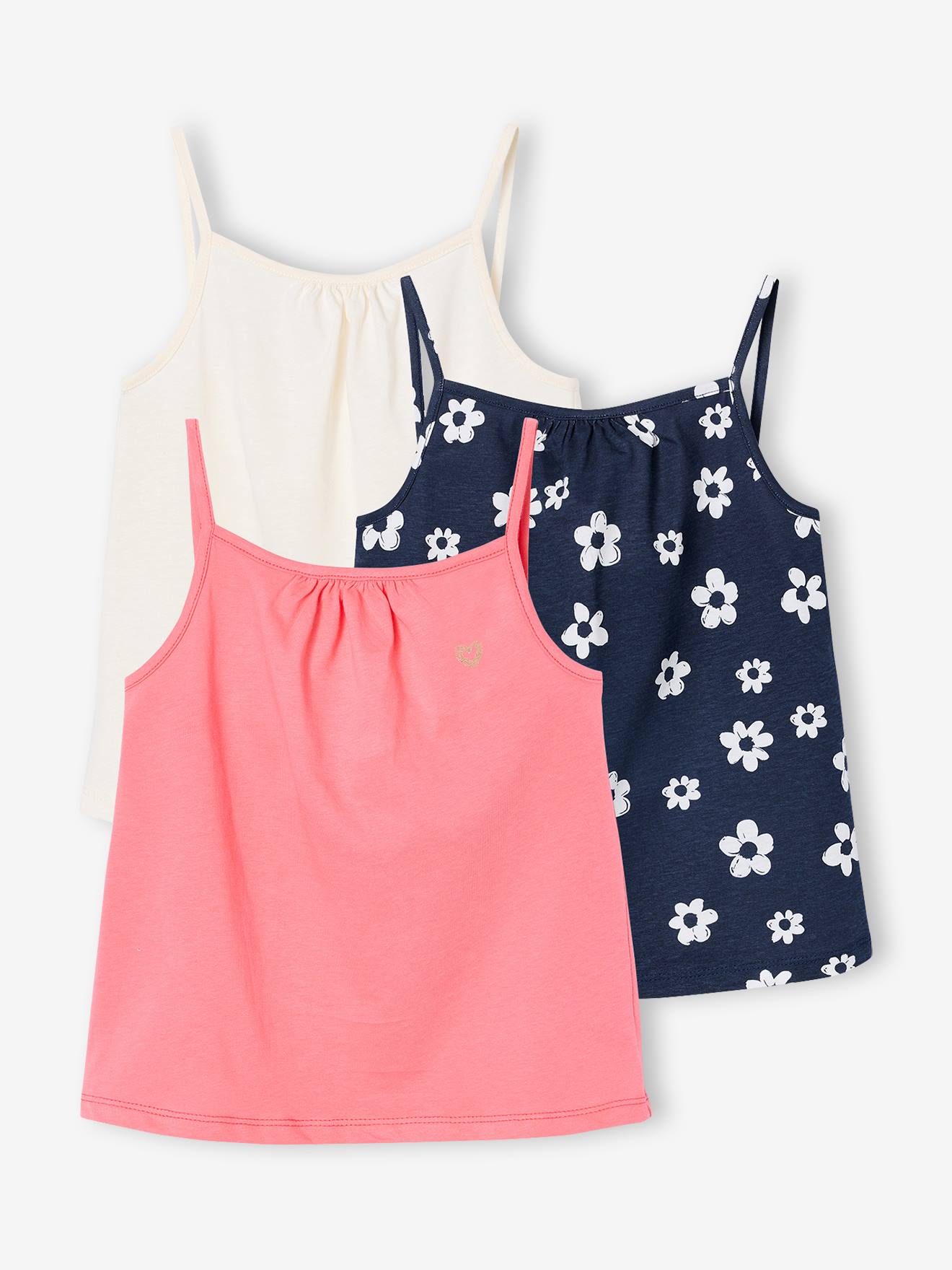 3er-Pack Mädchen Trägertops uni/geblümt BASIC wollweiß Gr. 146/152 von vertbaudet