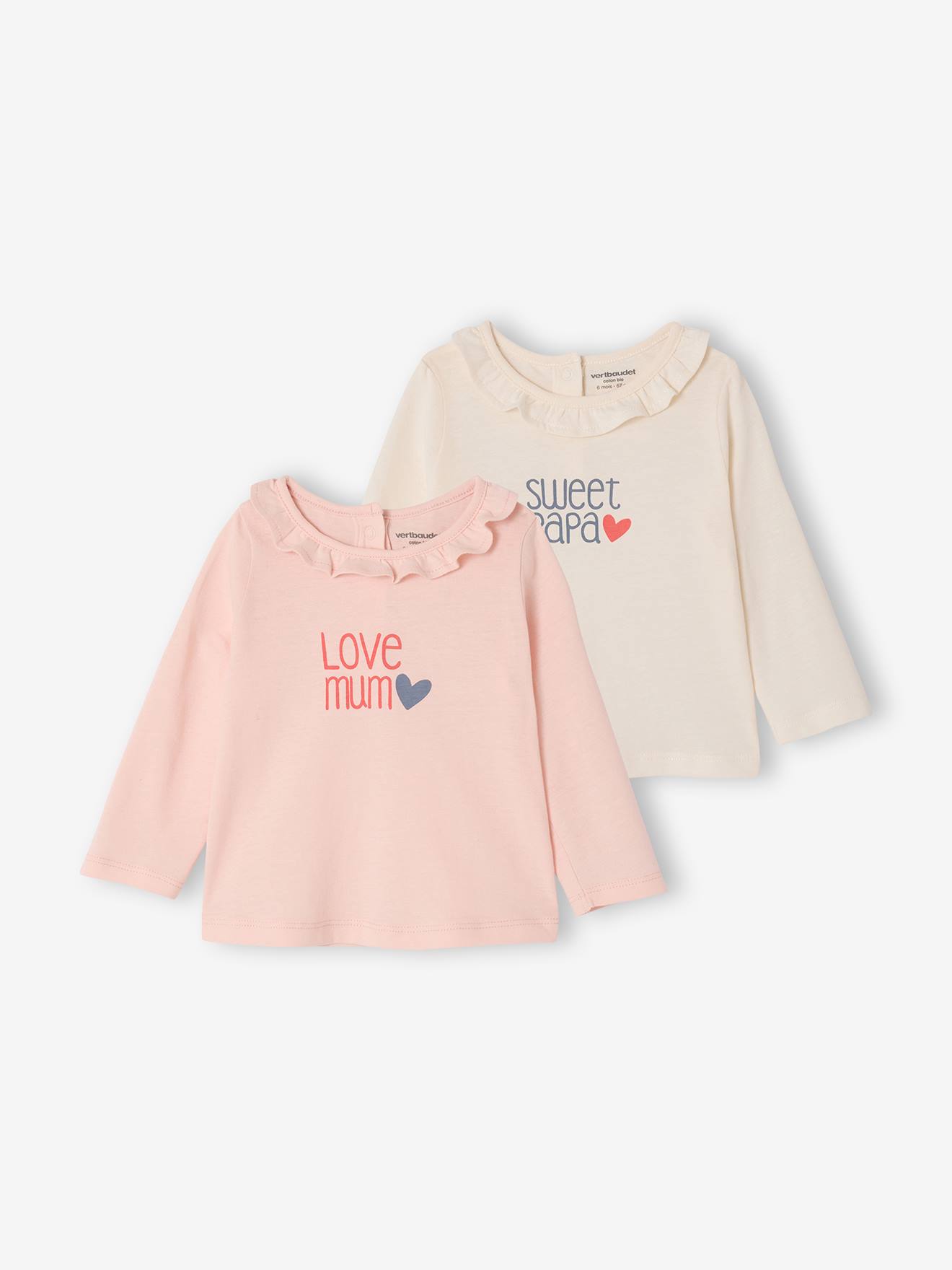 2er-Pack Baby Shirts mit Rüschenkragen, Mama- & Papa-Schriftzug rosa Gr. 92/98 von vertbaudet