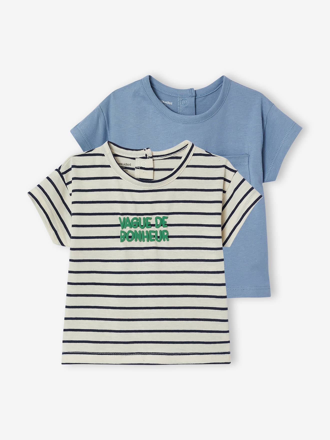 2er-Pack Baby T-Shirts BASIC himmelblau Gr. 68 von vertbaudet