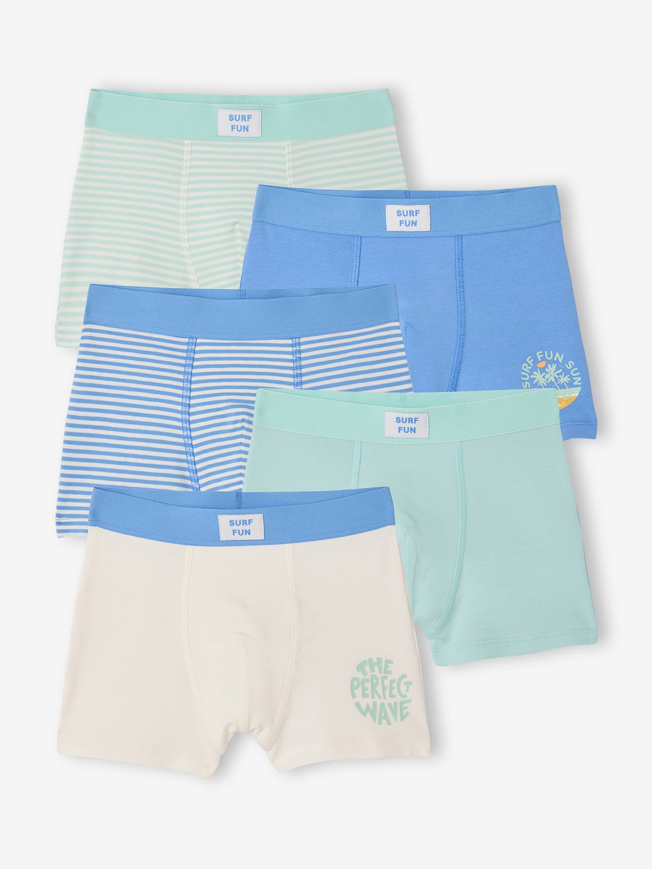 5er-Pack Boxershorts SURF, Jungen, Bio-Baumwolle blau Gr. 152 von vertbaudet