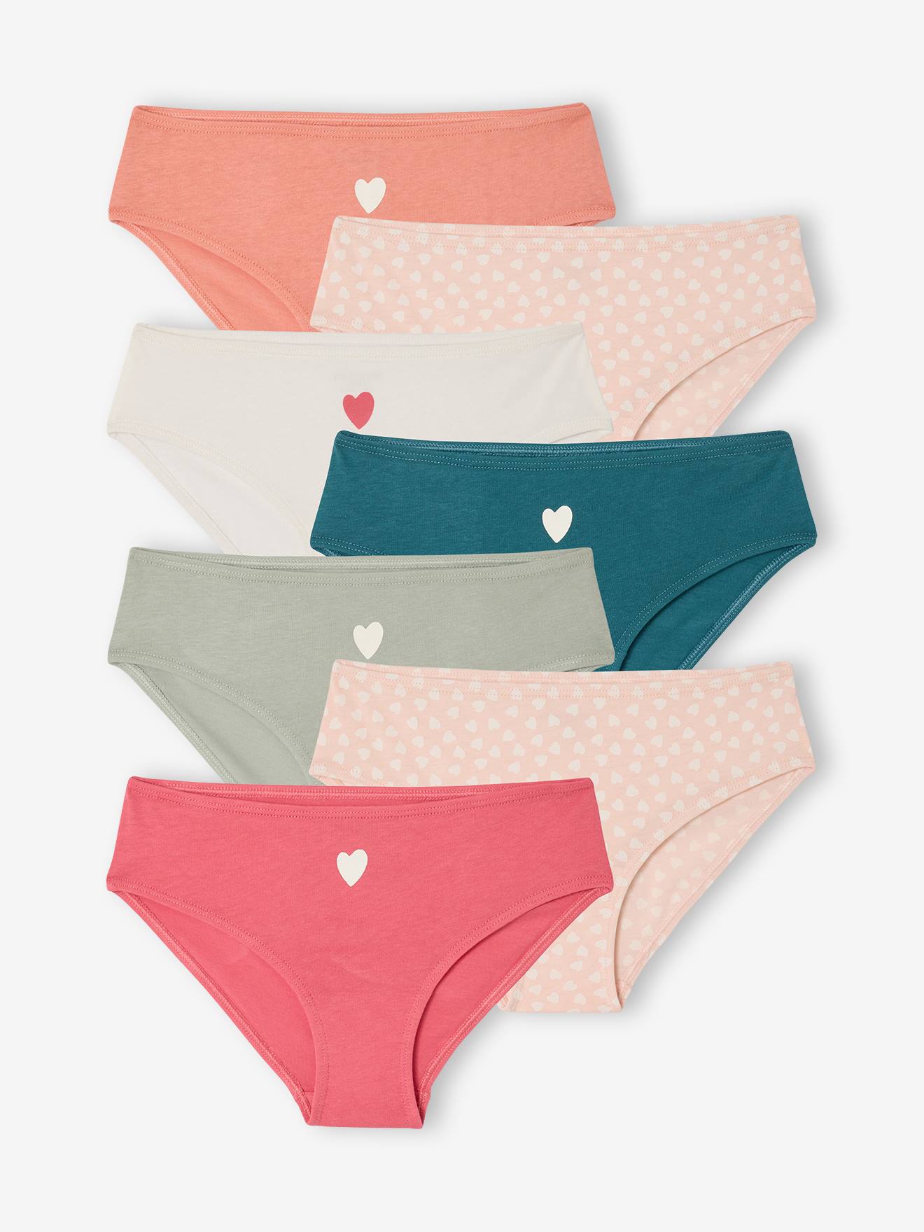 7er-Pack Slips mit Herzmotiv Mädchen Bio-Baumwolle BASIC