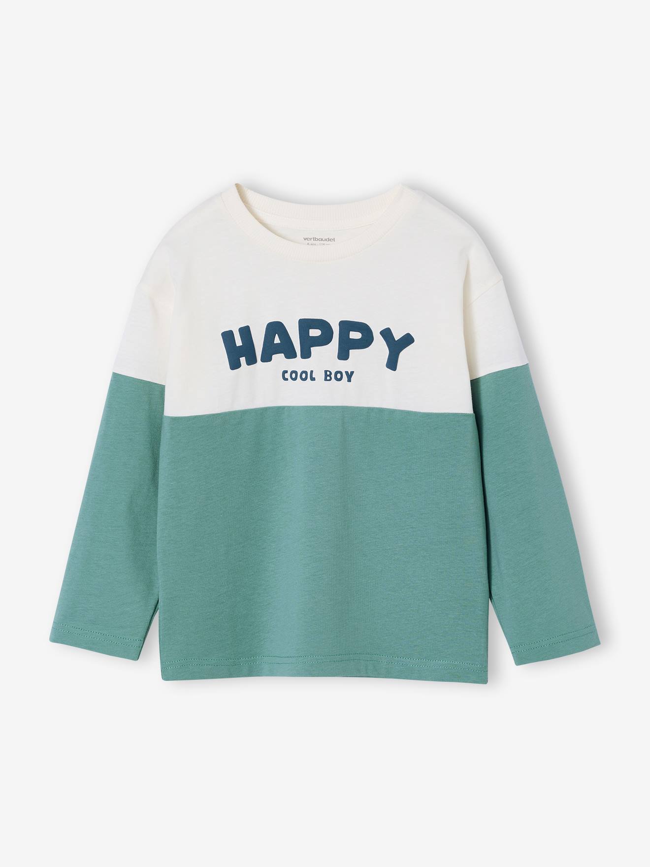 Shirt in Colorblock-Design HAPPY COOL BOY für Jungen, Recycling-Baumwolle aqua Gr. 128 von vertbaudet