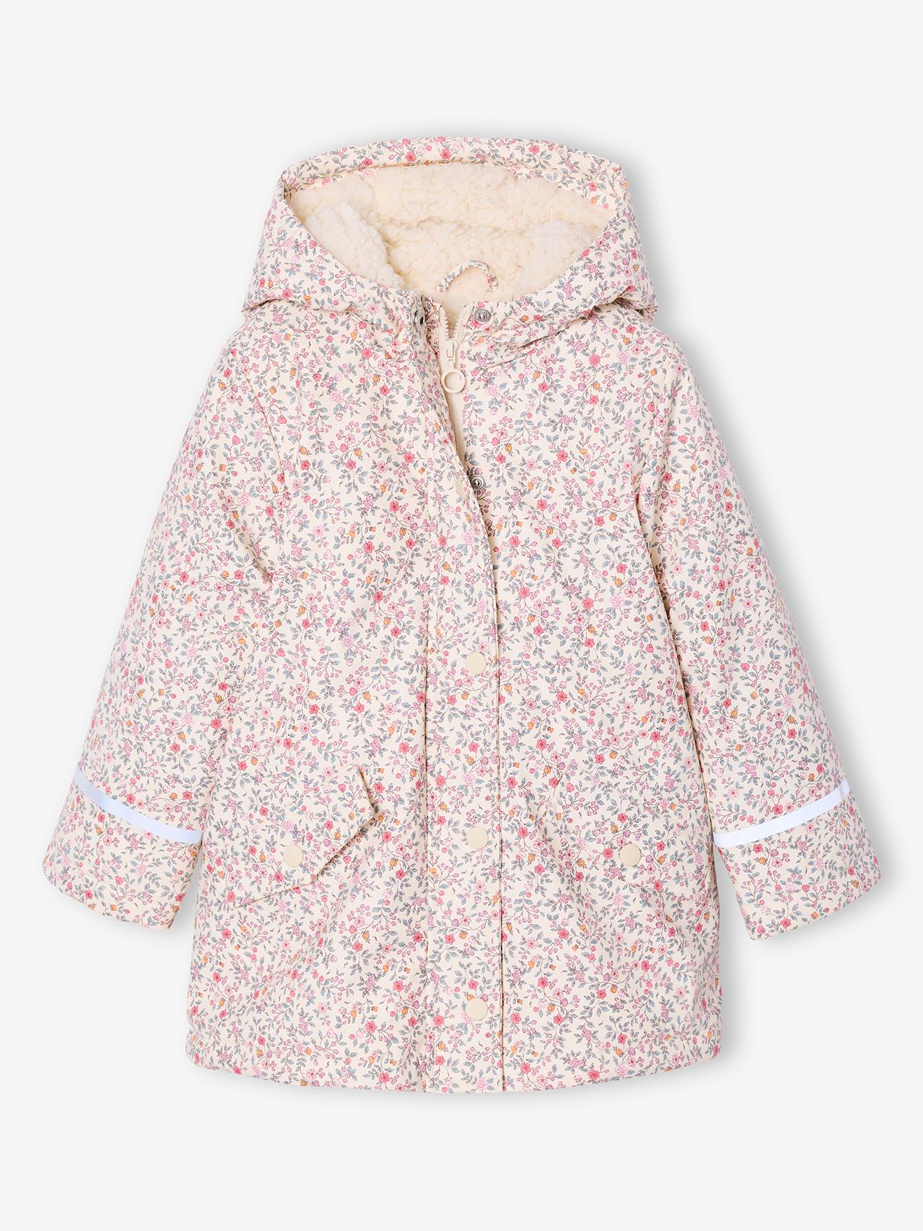 Warme Regenjacke mit Kapuze & Teddyfleece-Futter Mädchen Gr. 116 von vertbaudet