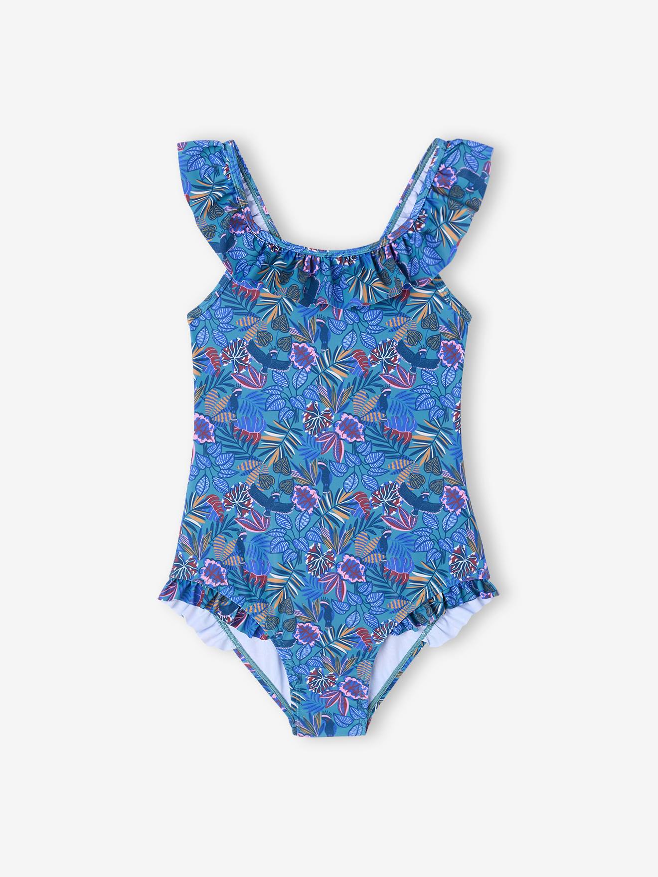 Badeanzug mit Volants Mädchen Familien-Capsule LIBERTY blau Gr. 116 von vertbaudet