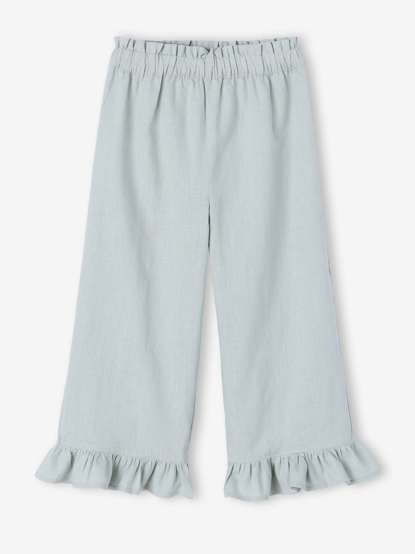 3/4-Hose Baumwoll-Leinen-Mix mit Volants