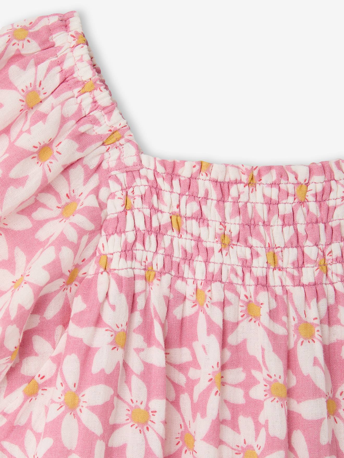 Thumbnail - Gesmoktes Kleid mit Blumen Mädchen pudrig