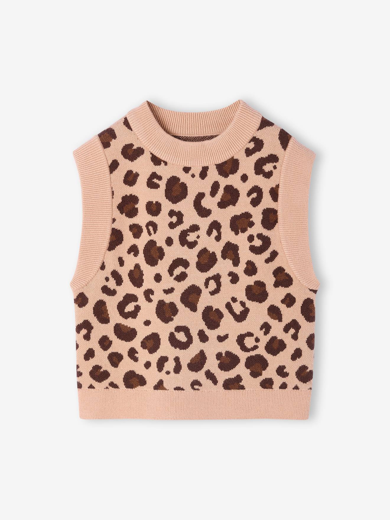 Pullunder Mädchen aus Strick pfirsich leo Gr. 140 von vertbaudet