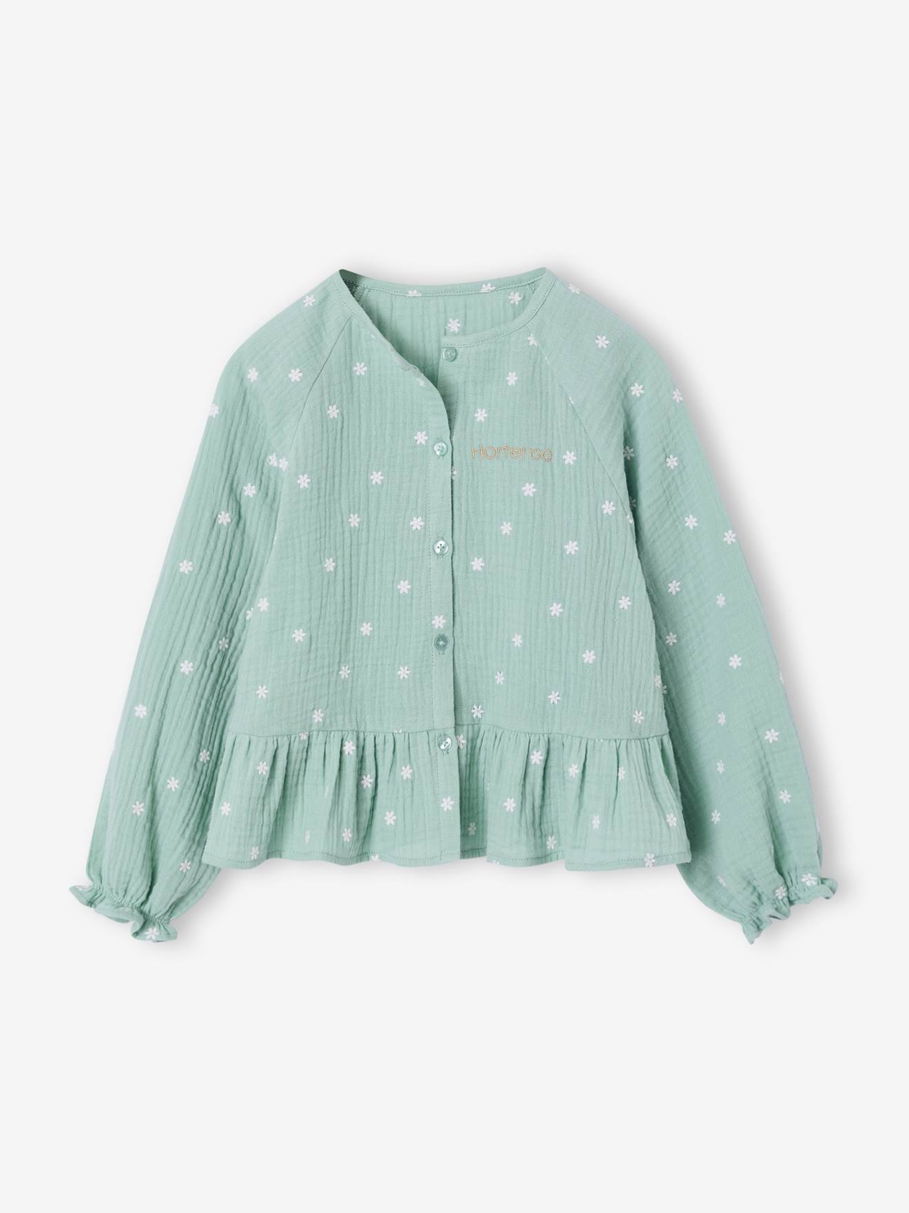 Thumbnail - Musselinbluse Mädchen mit Knopfverschluss personalisierbar