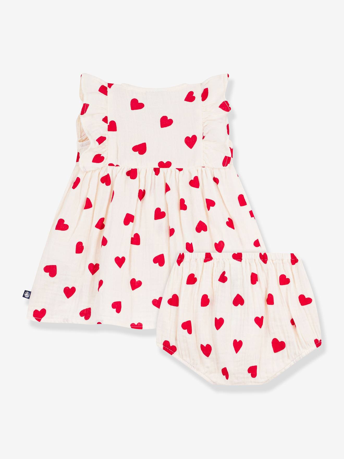 Thumbnail - Baby Kleid und Höschen mit Rüschen aus Baumwolle PETIT BATEAU