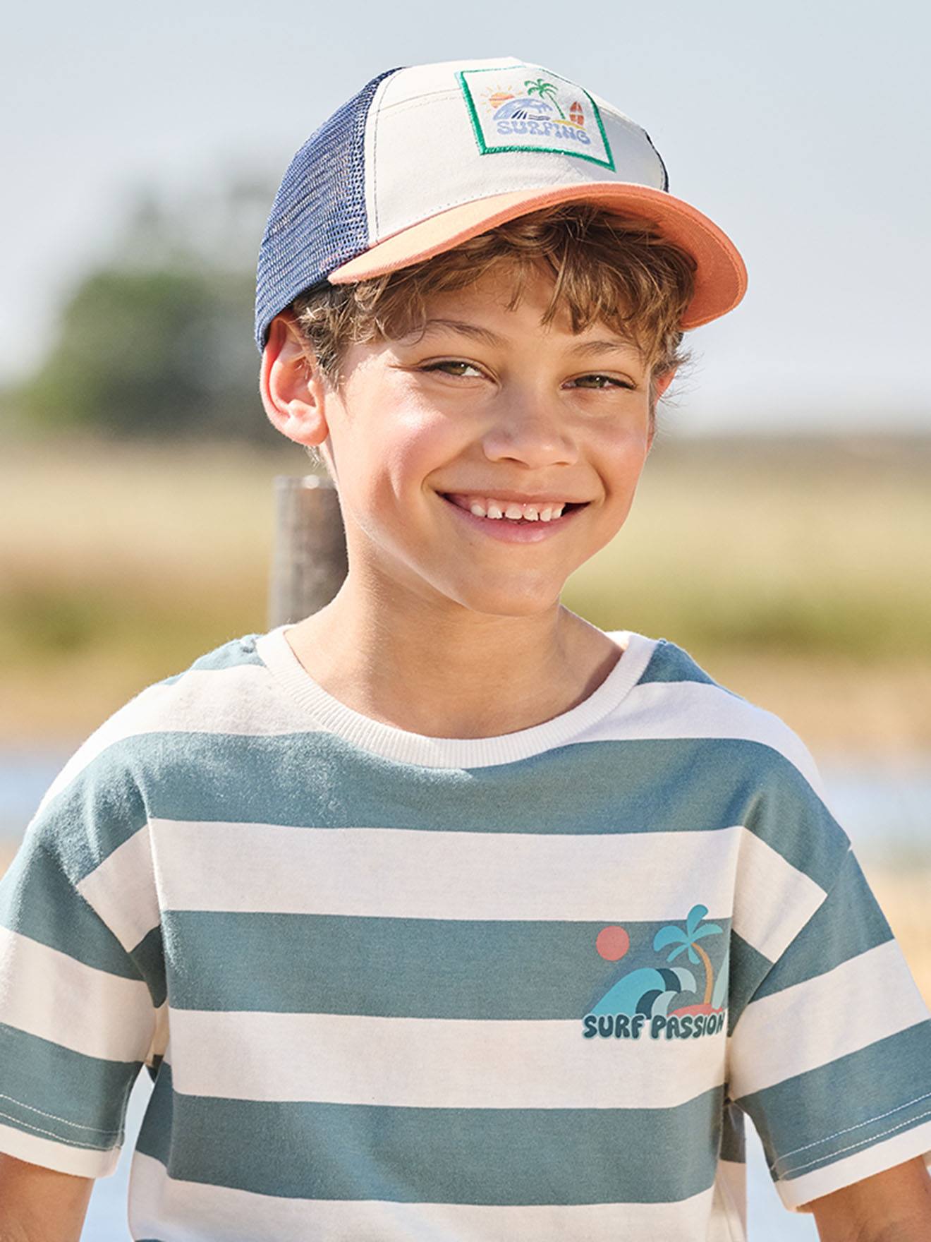Kinder Cap Trucker-Style, Surfing-Schriftzug & Mesh-Einsatz blau Gr. 122/140 von vertbaudet