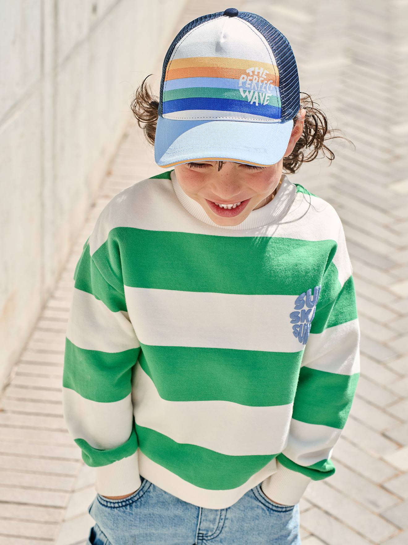 Kinder Cap Trucker-Style, Streifen & Mesh-Einsatz himmelblau Gr. 86/98 von vertbaudet