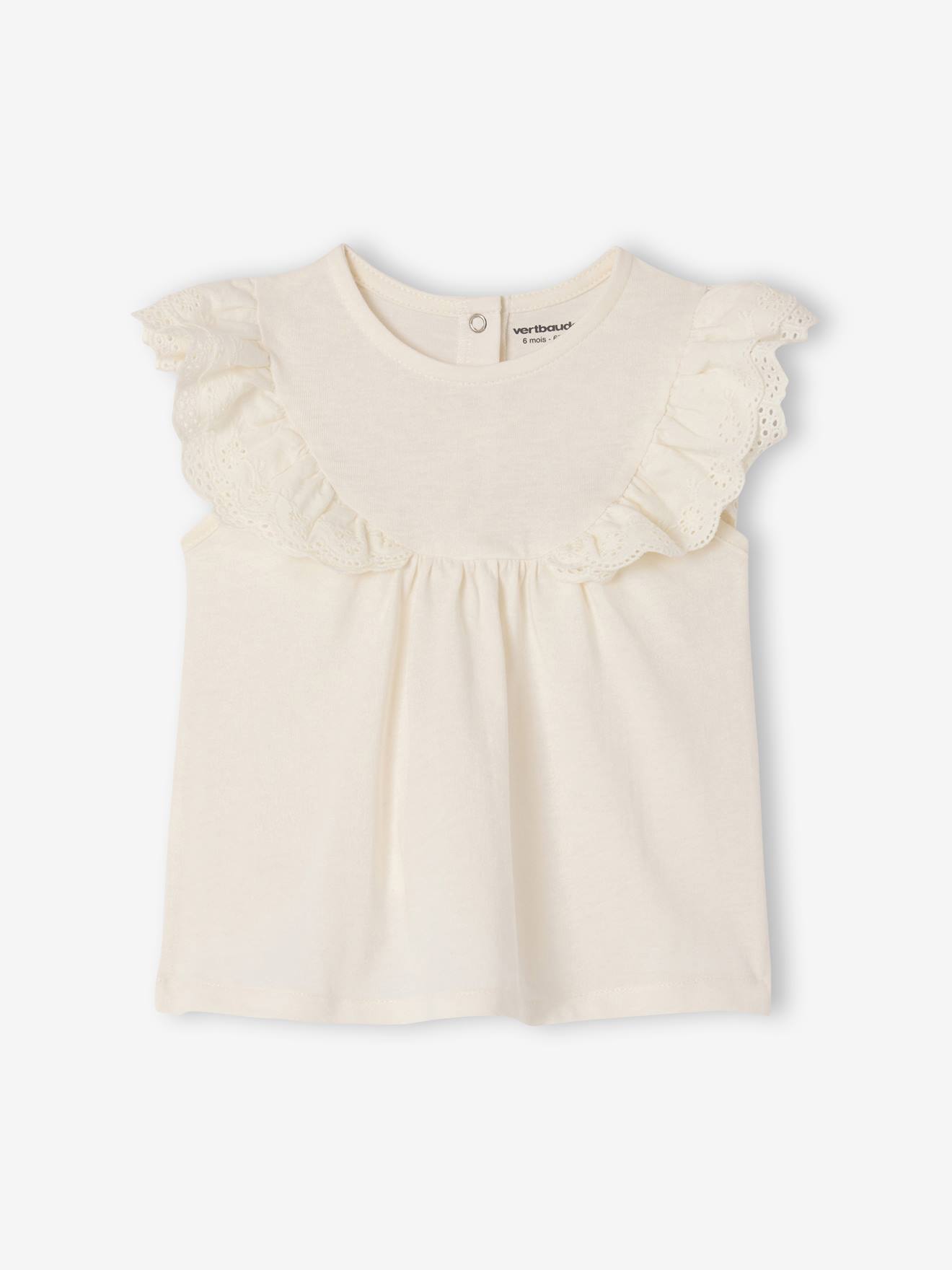 Baby T-Shirt mit Spitzen-Ärmeln, personalisierbar wollweiß Gr. 68 von vertbaudet