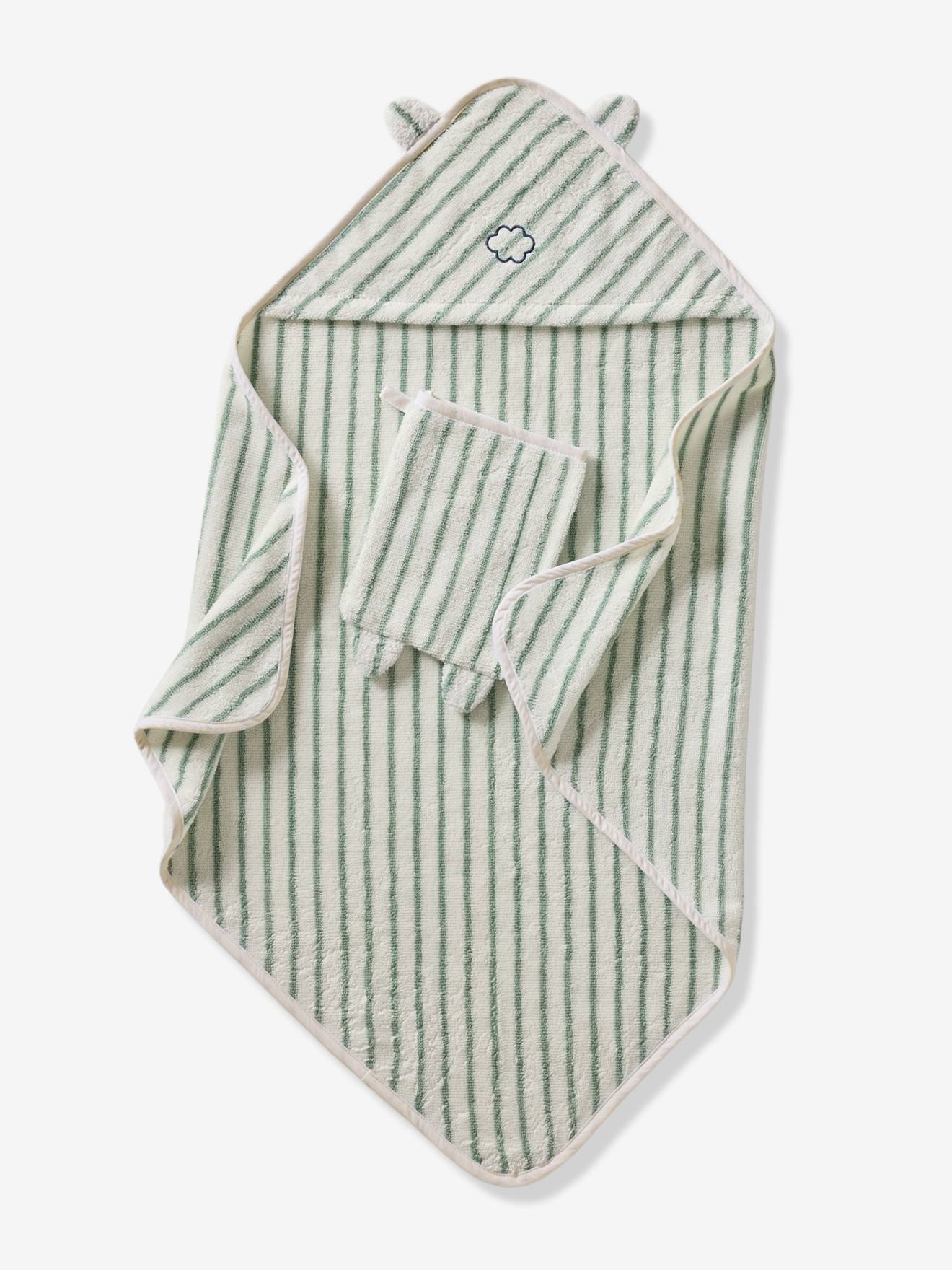 Thumbnail - Set aus Badecape & Waschhandschuh mit Jacquardstreifen Baby