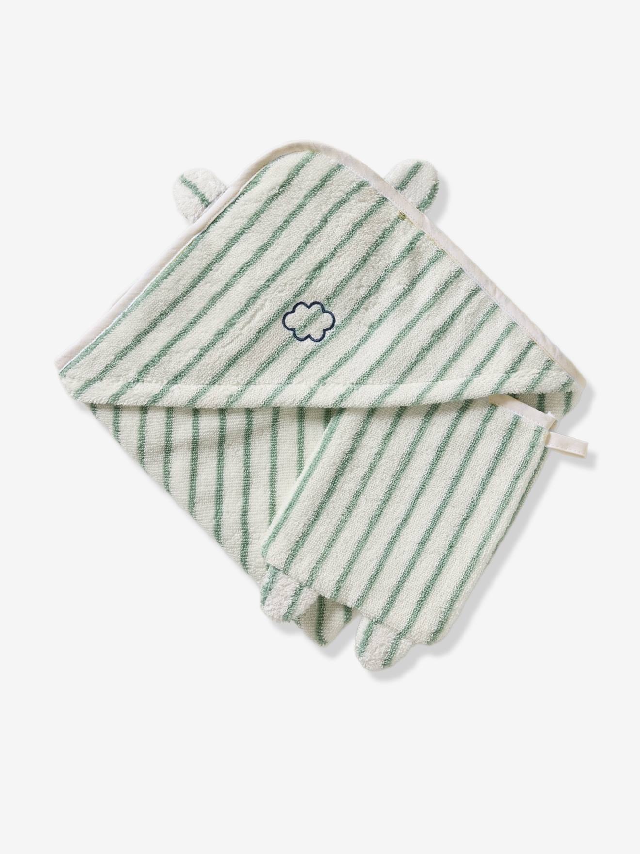Thumbnail - Set aus Badecape & Waschhandschuh mit Jacquardstreifen Baby