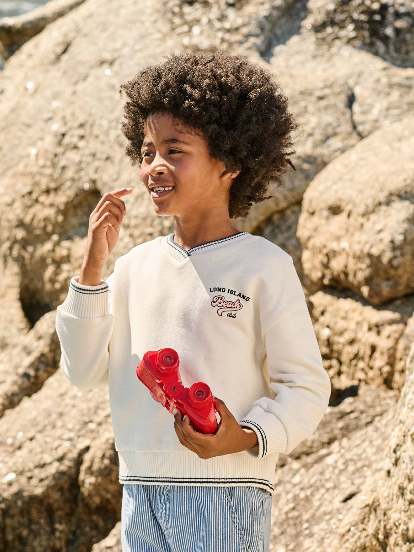 Sweatshirt Jungen mit V-Ausschnitt, Recyclingmaterial wollweiß Gr. 158/164 von vertbaudet