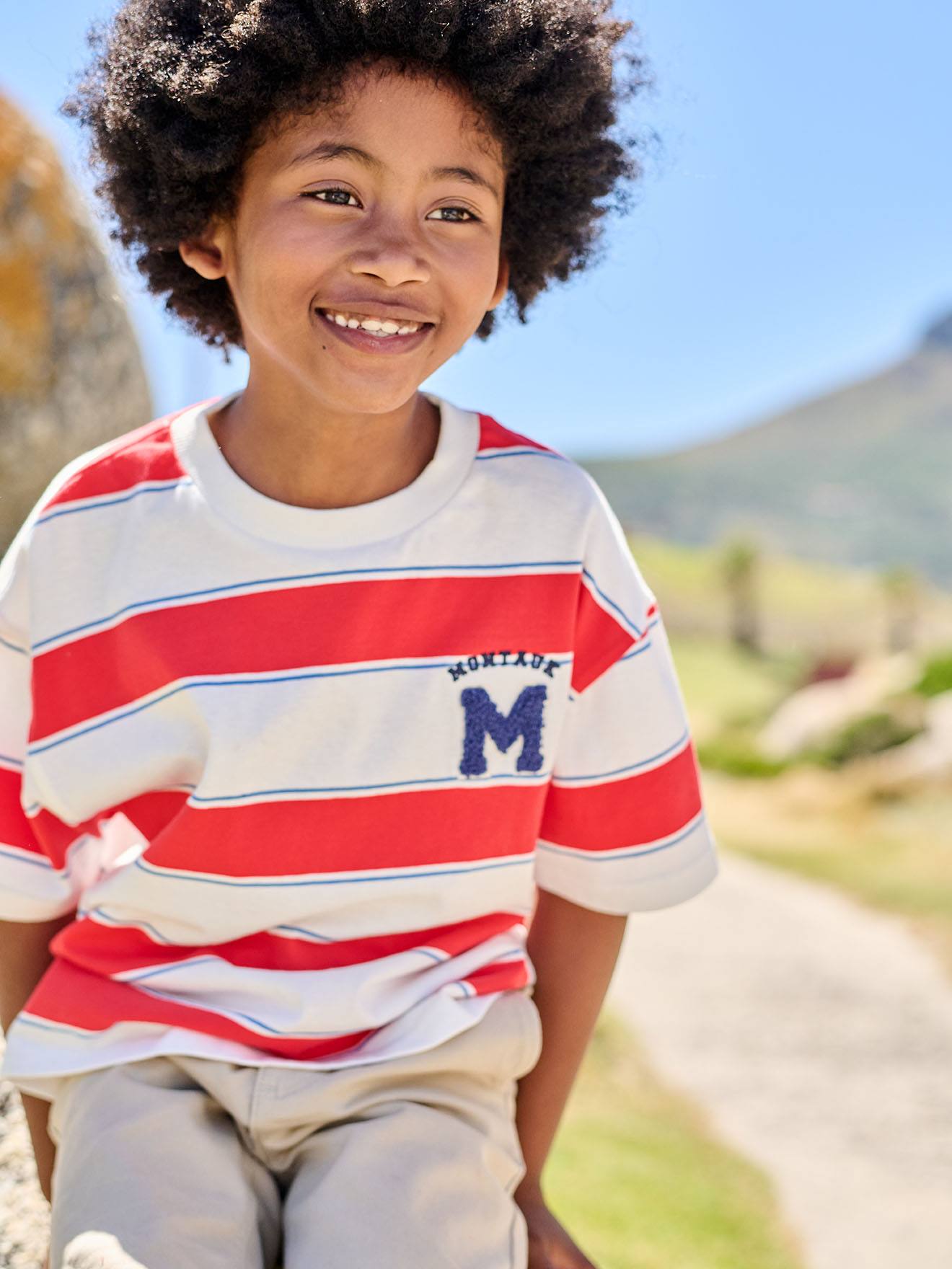 T-Shirt Jungen breite Streifen rot Gr. 140 von vertbaudet